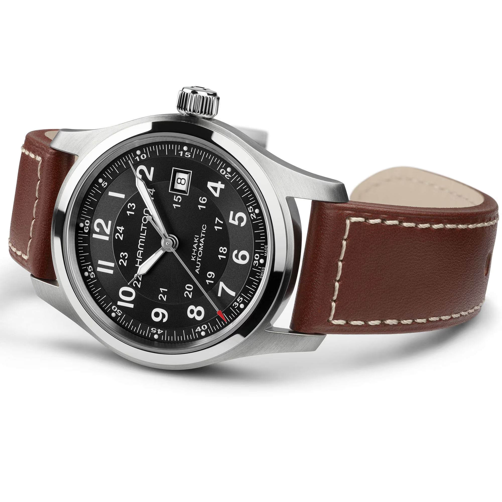 Hamilton Khaki Field Automatic Black Dial Brown Leather Strap Men's Watch H70455533