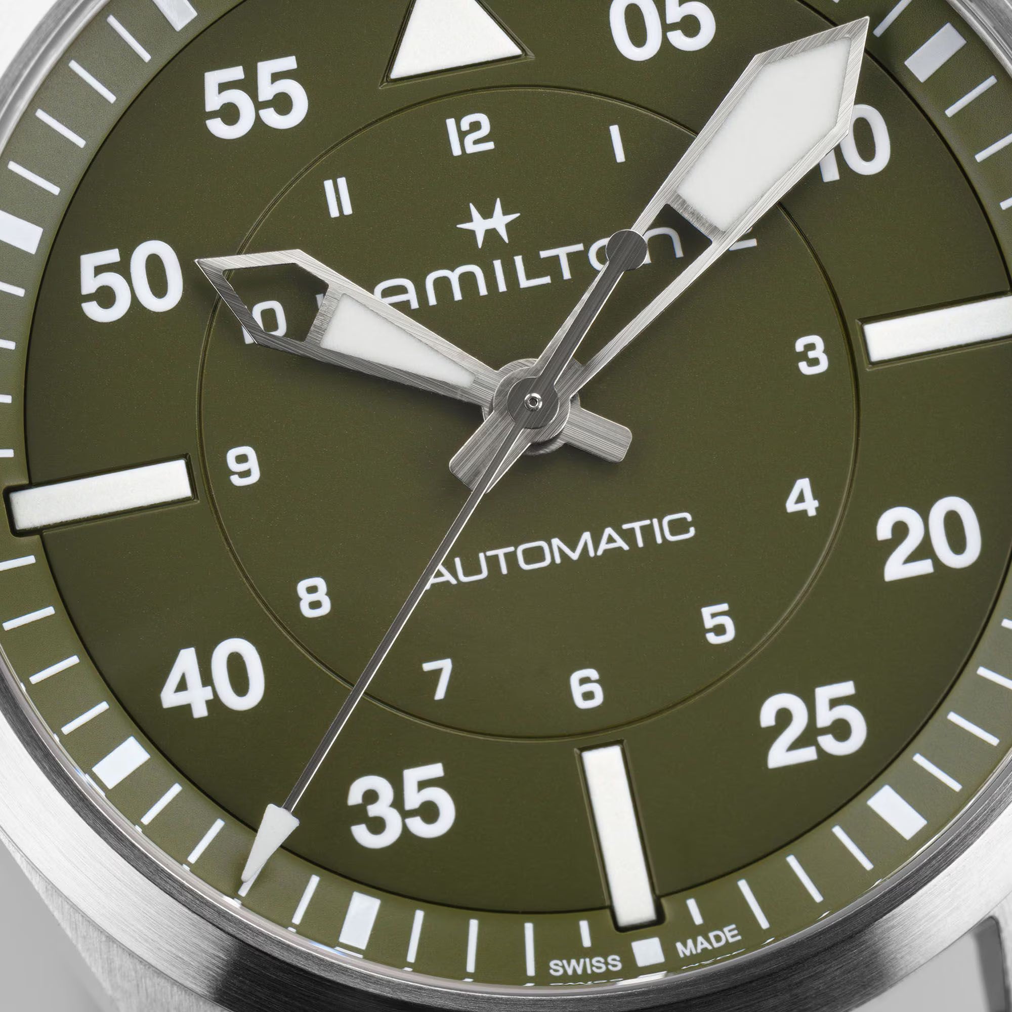 Hamilton Khaki Aviation Pilot Automatic Green Dial Leather Strap Men's Watch H76305560