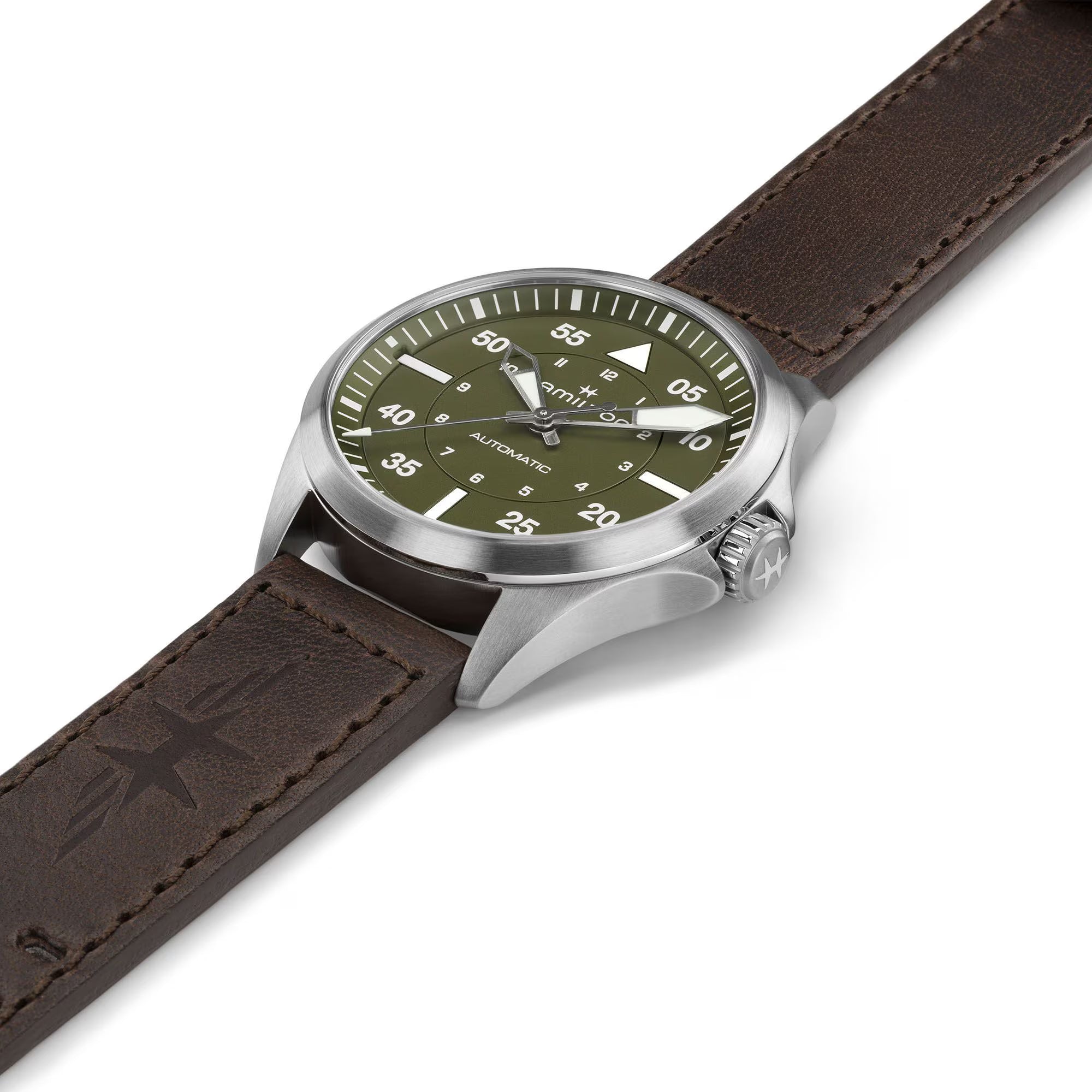 Hamilton Khaki Aviation Pilot Automatic Green Dial Leather Strap Men's Watch H76305560
