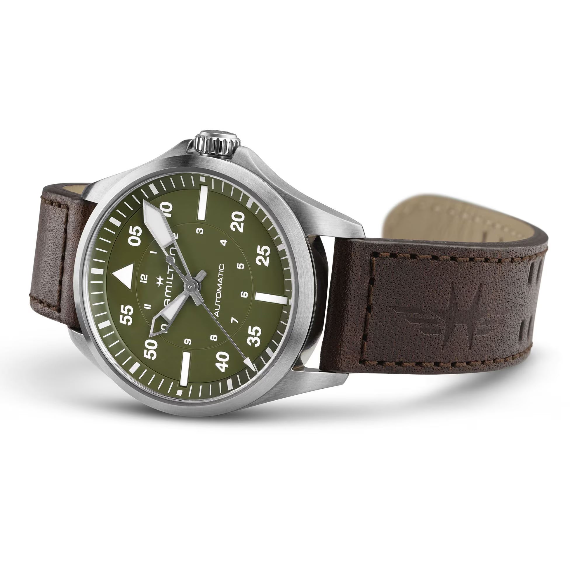 Hamilton Khaki Aviation Pilot Automatic Green Dial Leather Strap Men's Watch H76305560