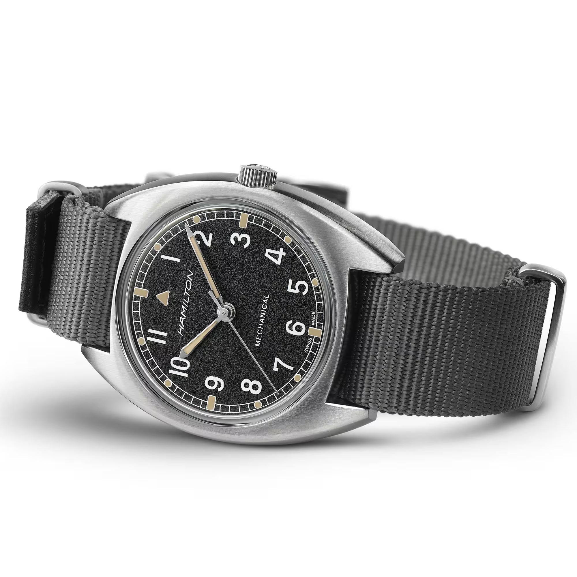Hamilton Khaki Aviation Pilot Pioneer Mechanical Black Dial Grey NATO Strap Men's Watch H76419931