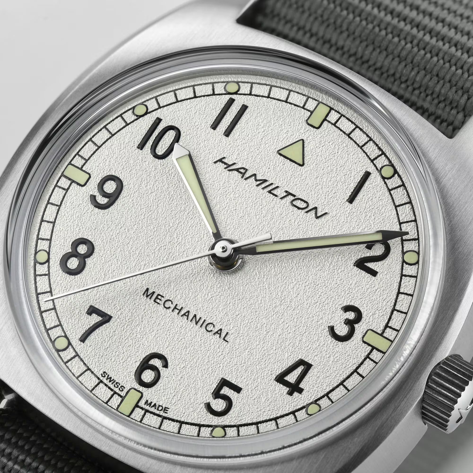 Hamilton Khaki Pilot Pioneer Mechanical Silver Dial Grey NATO Strap Men's Watch H76419951