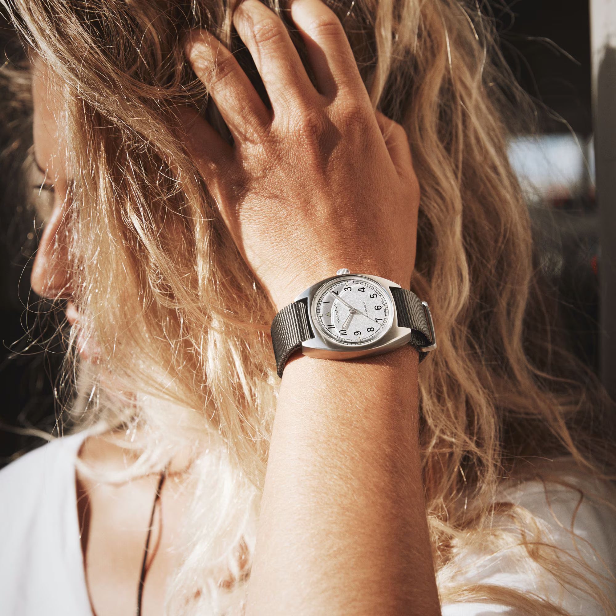 Hamilton Khaki Pilot Pioneer Mechanical Silver Dial NATO Strap Unisex Watch H76419951