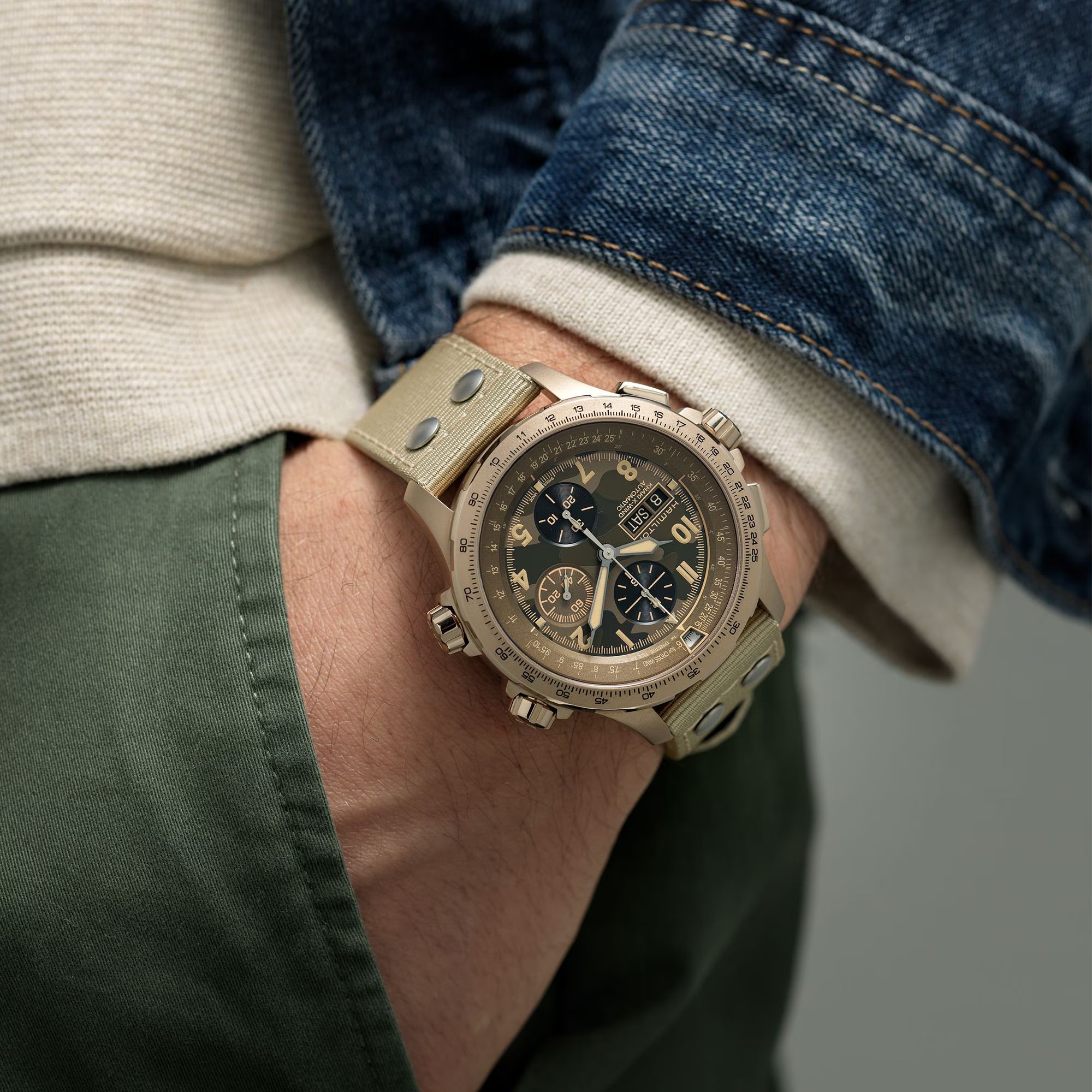 Hamilton Khaki Aviation X-Wind Auto Chrono Brown Dial Textile Bracelet Men’s Watch H77916920