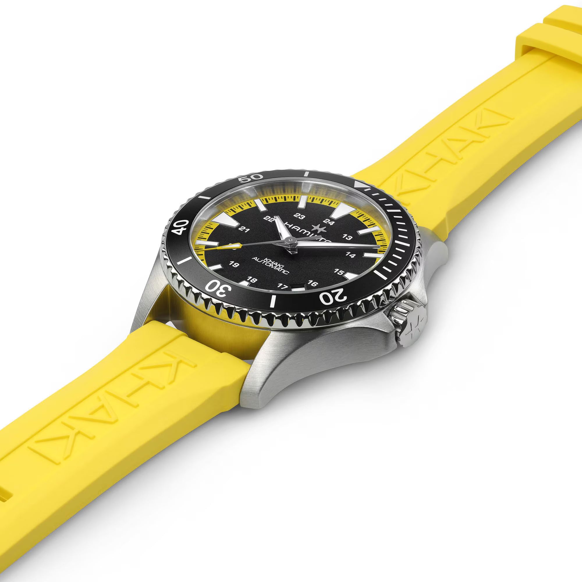 Hamilton Khaki Navy Scuba Auto Black Dial Yellow Rubber Strap Men's Watch H82395332