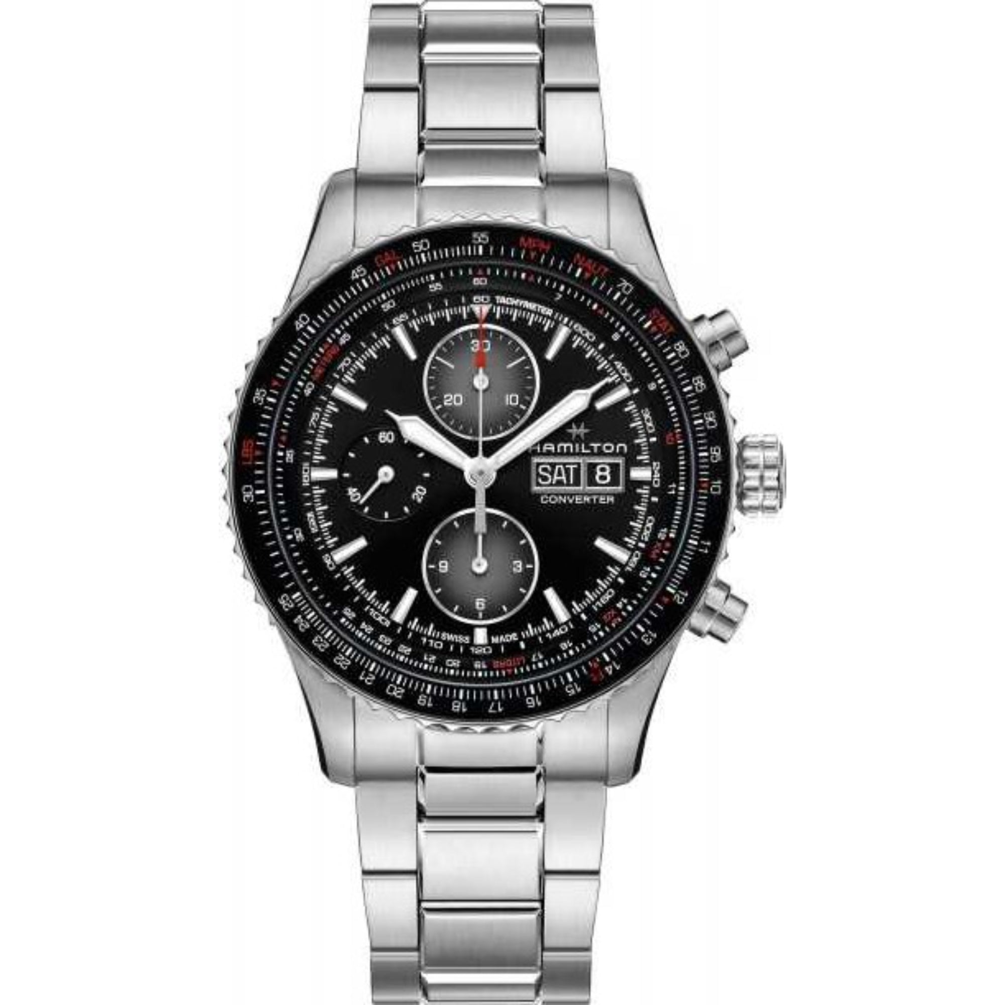 Hamilton Khaki Aviation Converter Automatic Chronograph Black Dial Stainless Steel Bracelet Men's Watch H76726130