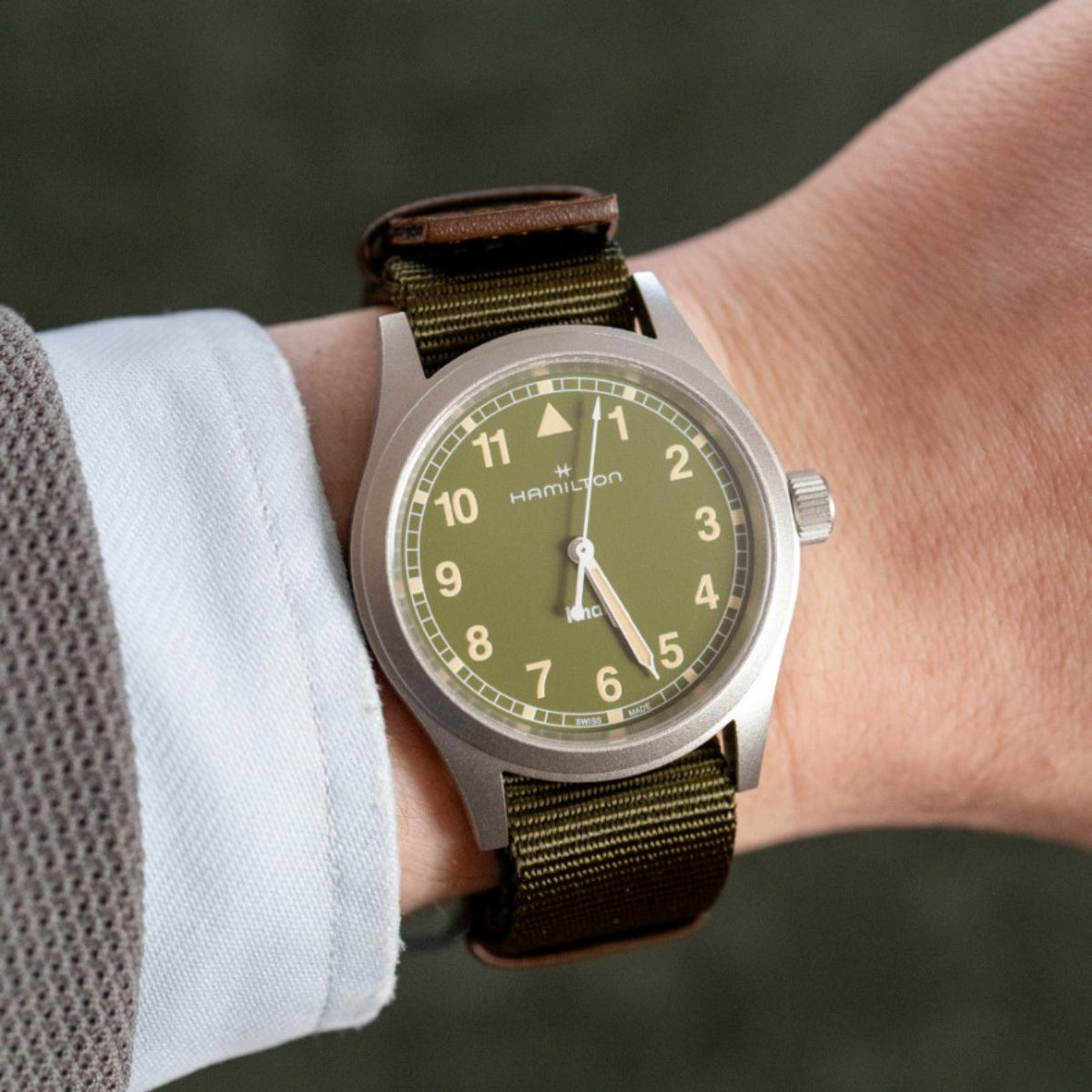 Hamilton Khaki Field Quartz Green Dial NATO Strap Unisex Watch H69401960