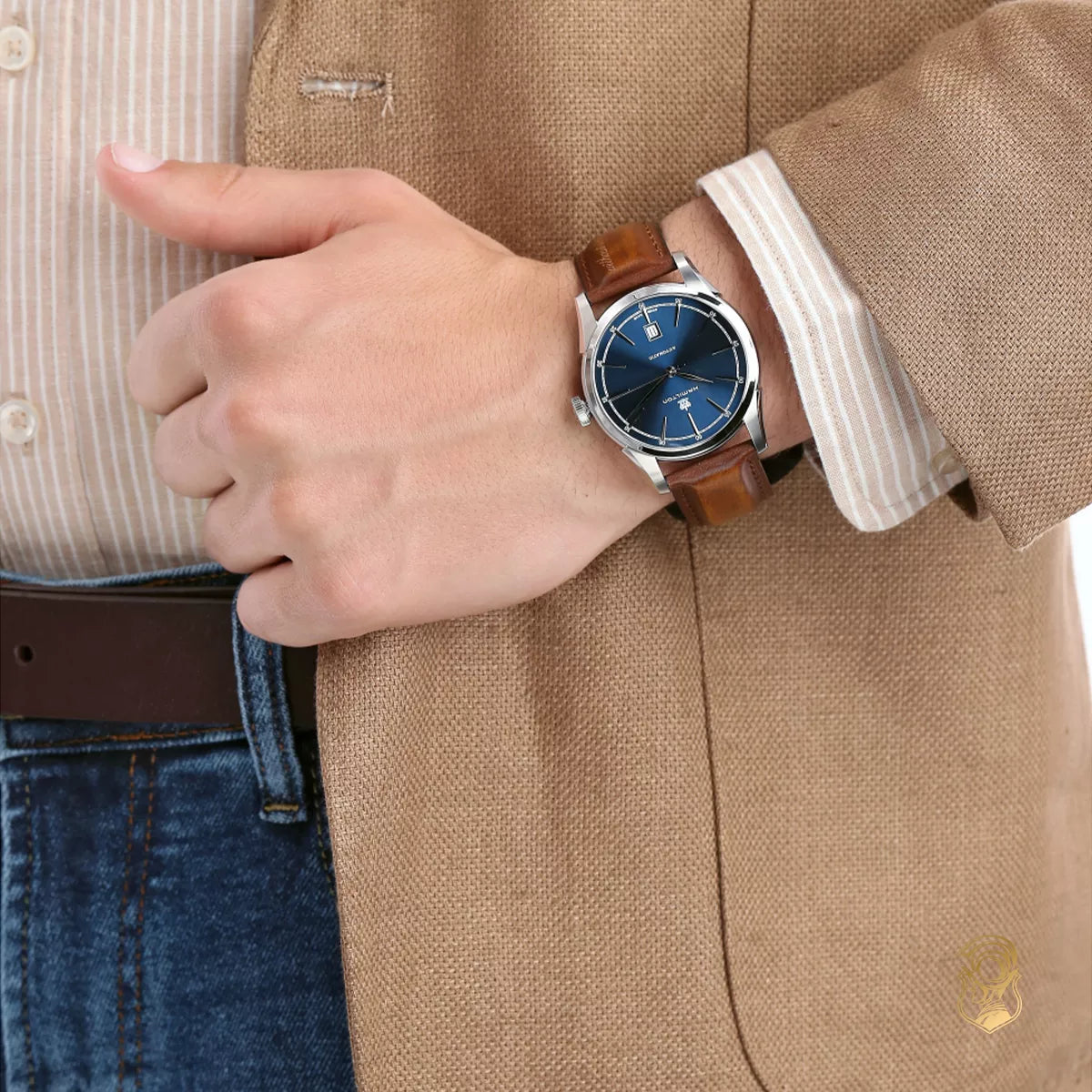 Hamilton American Classic Spirit Of Liberty Automatic Blue Dial Brown Leather Strap Men's Watch H42415541