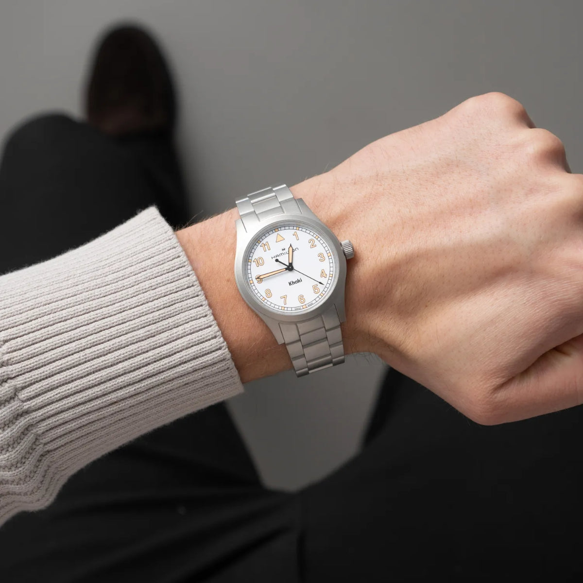 Hamilton Khaki Field Quartz White Dial Steel Strap Unisex Watch H69401110