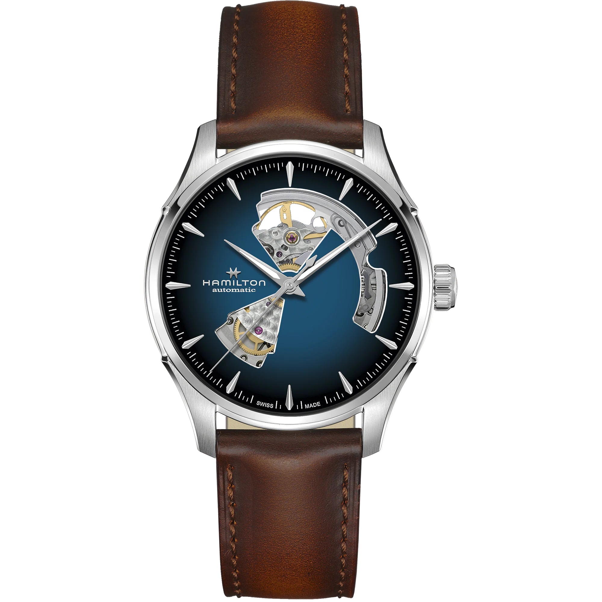Hamilton Jazzmaster Open Heart Automatic Blue Dial Brown Leather Strap Men's Watch H32675540