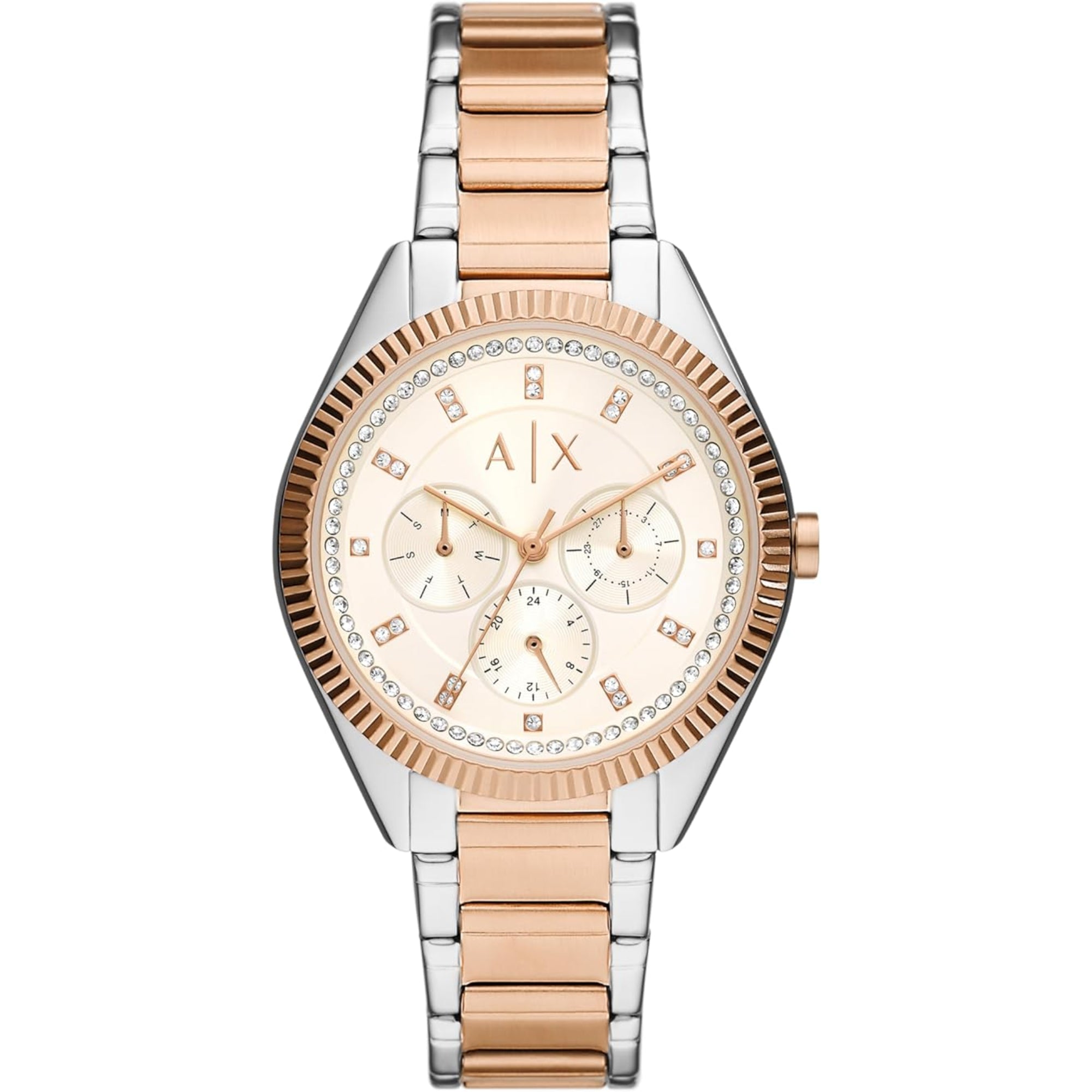 Armani Exchange Lady Giacomo Chronograph Quartz Steel Strap White Dial Ladies Watch AX5662