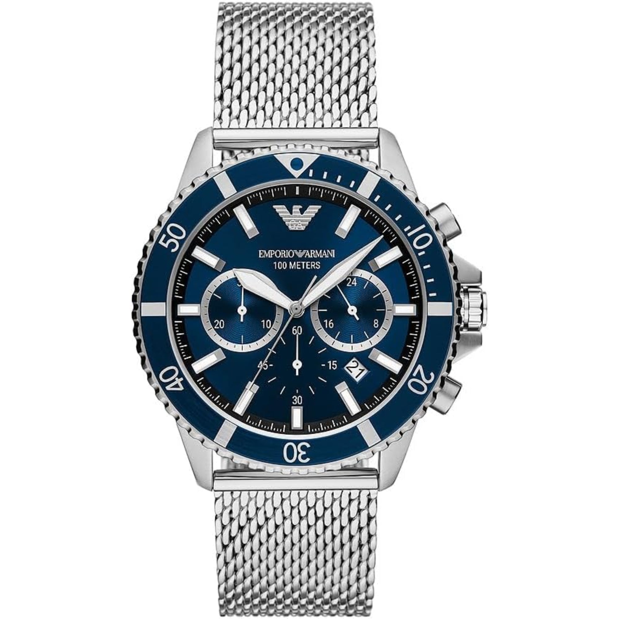 Emporio Armani Chronograph Blue Dial Stainless Steel Mesh Bracelet Men's Watch AR11587