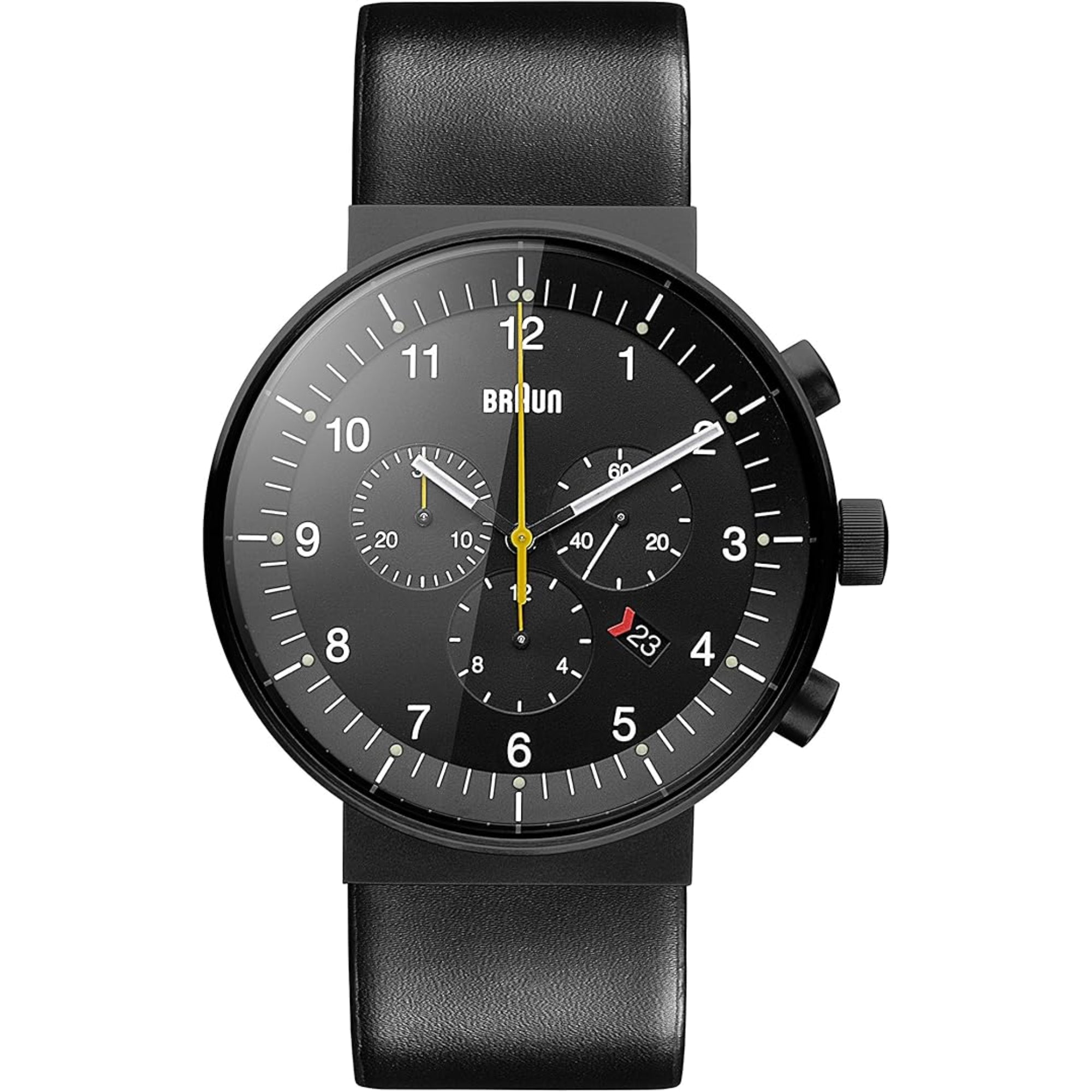 Braun Prestige Quartz Black Dial Black Leather Strap Men's Watch BN0095BKG