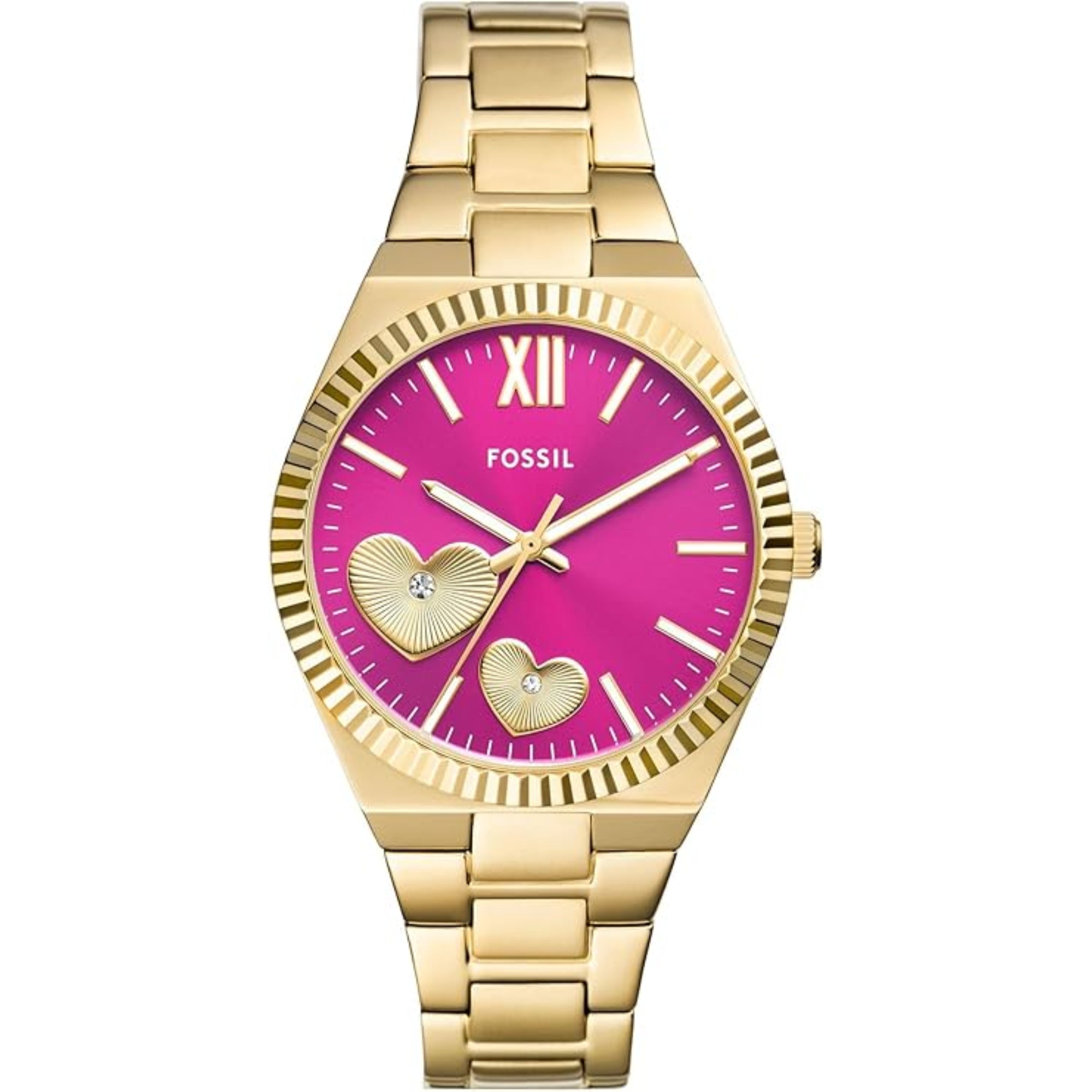 Fossil Scarlette Pink Dial with Gold-Tone Stainless Steel Ladies Watch ES5325