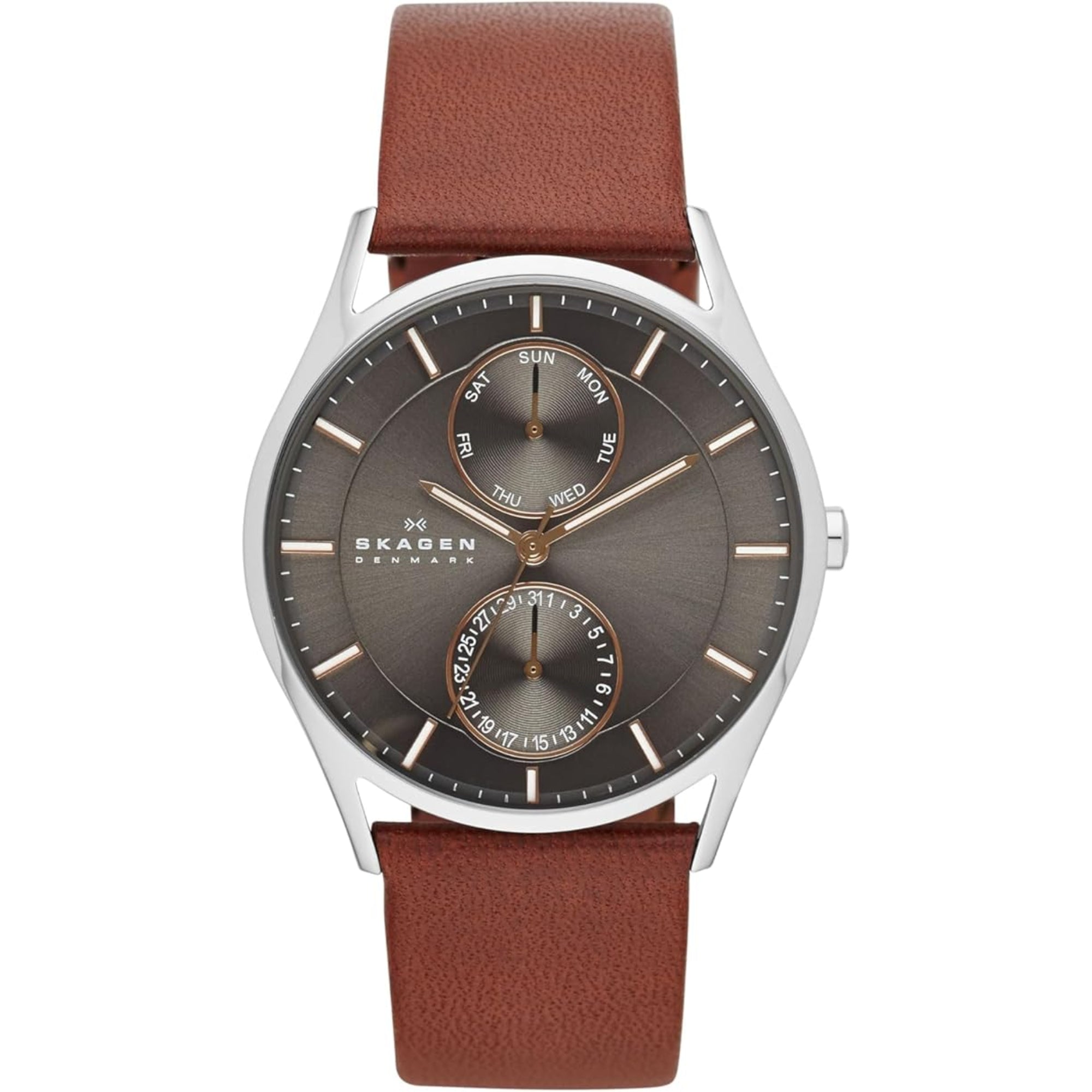 Skagen Holst Multifunction Medium Brown Leather Strap Grey Dial Men’s Watch SKW6086