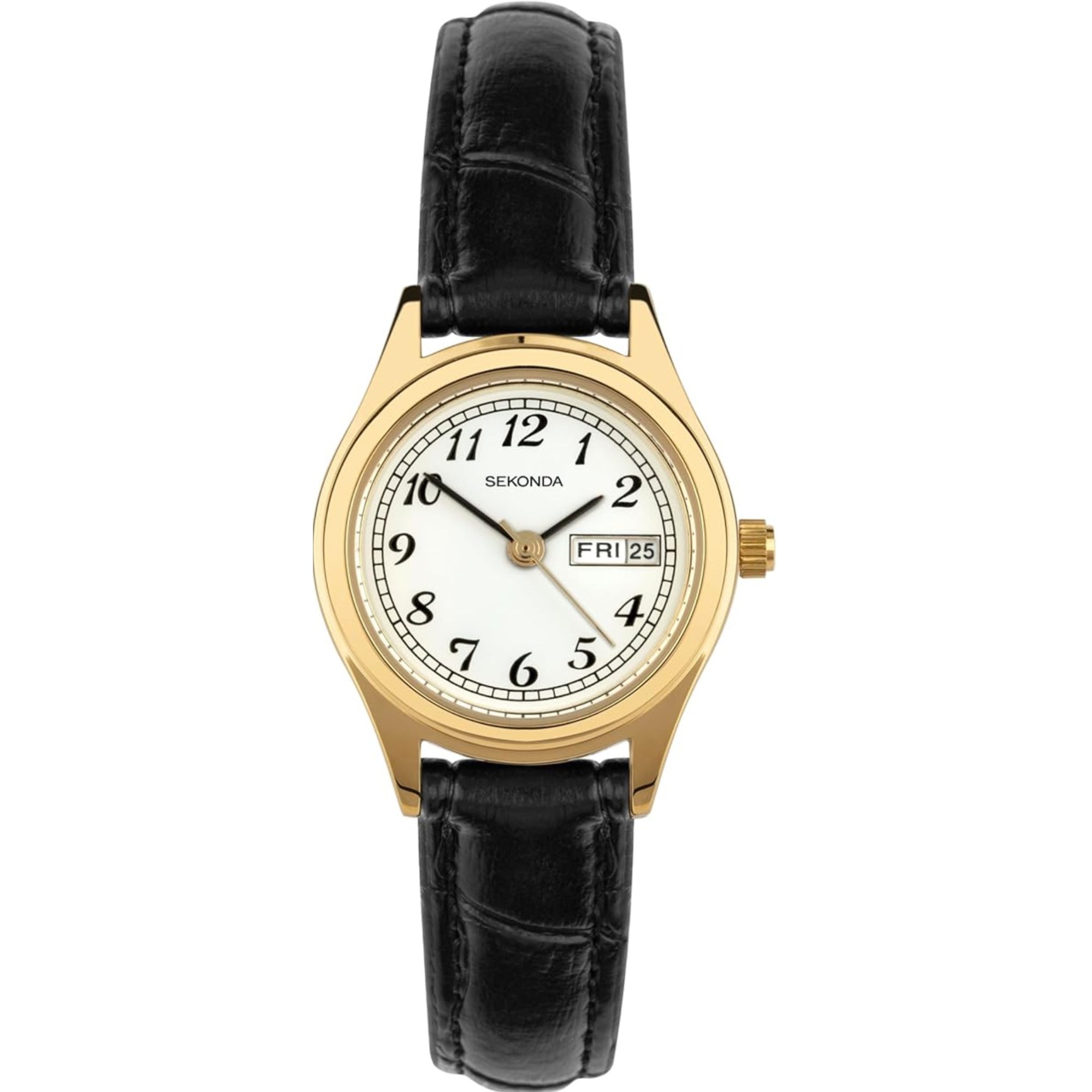 Sekonda Quartz White Dial Black Leather Strap Ladies Watch 4925