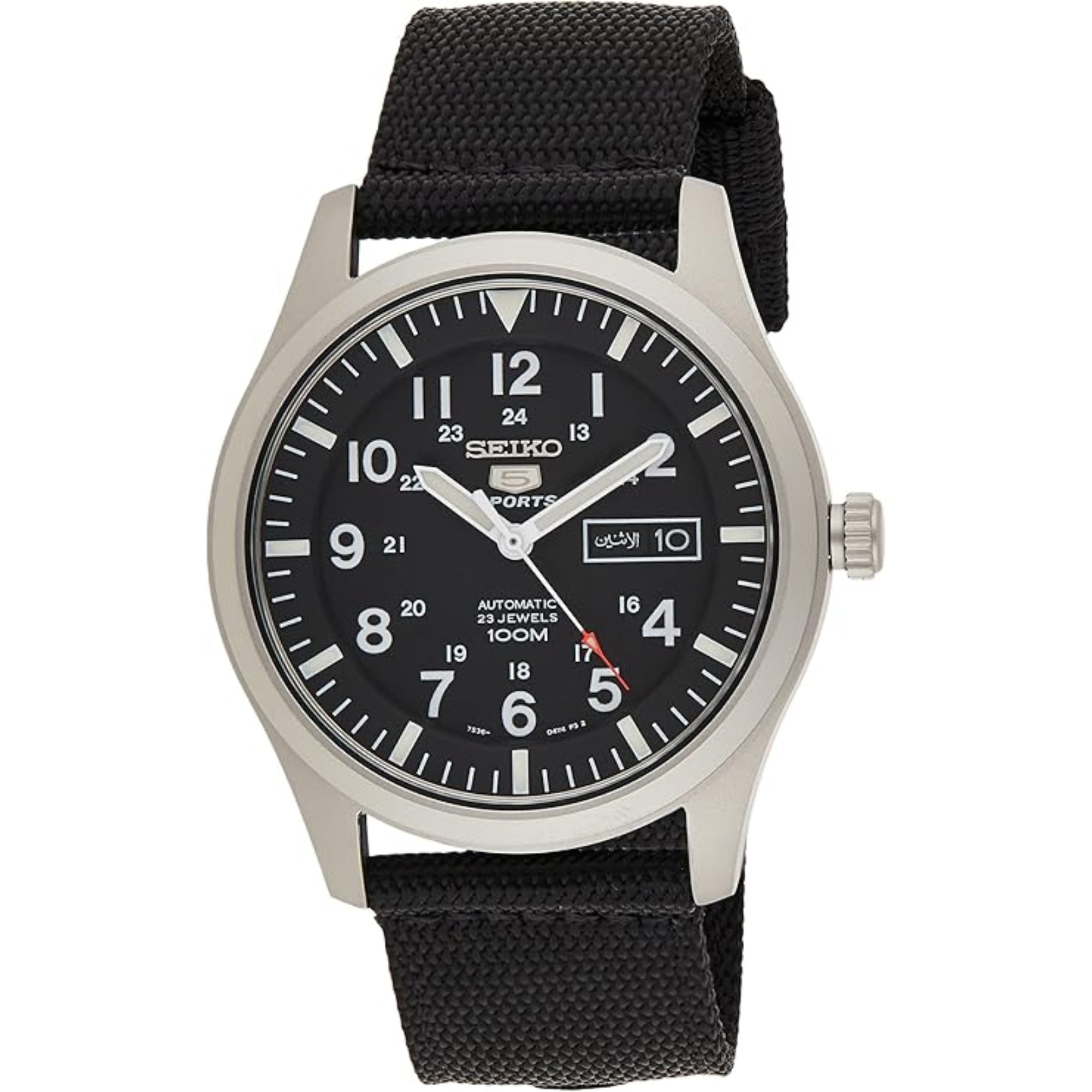 Seiko 5 Sports Military Automatic Black Dial NATO Canvas Strap Men's Watch SNZG15K1