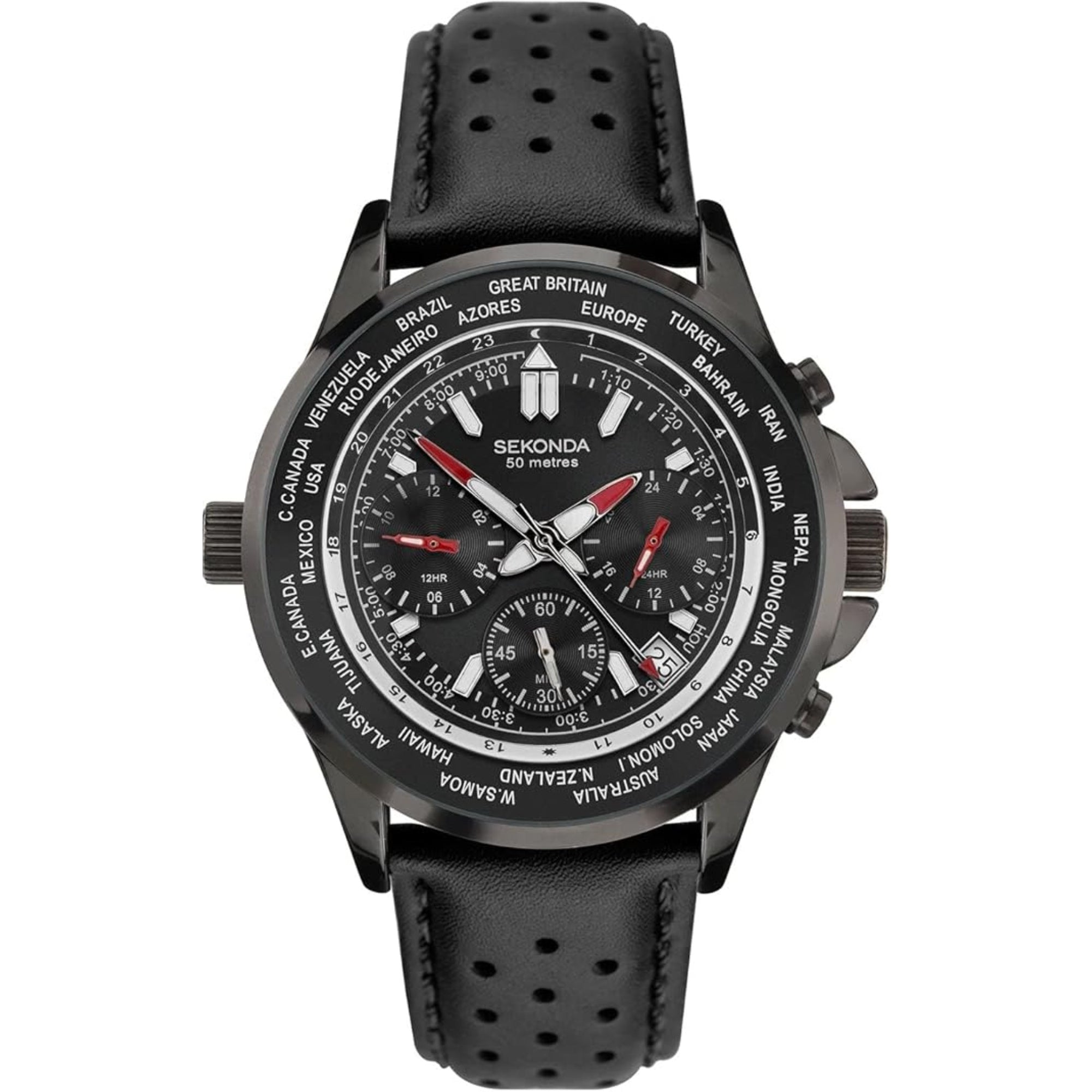 Sekonda Classic Quartz Black Dial Black Leather Strap Men’s Watch 1864