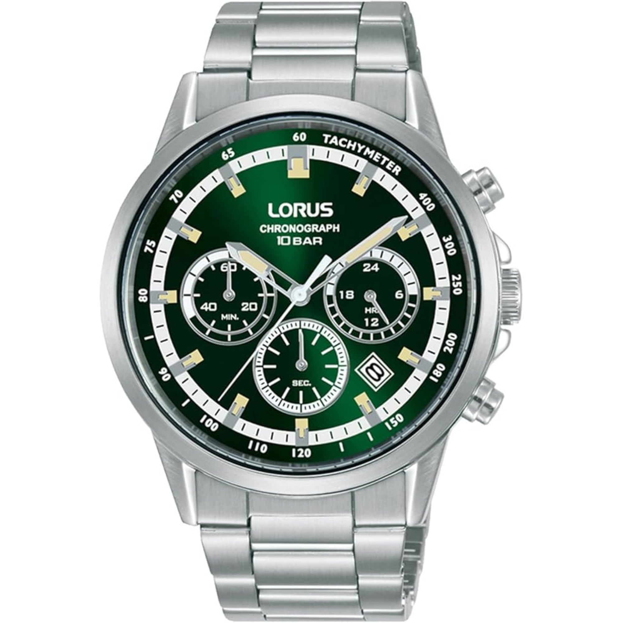 Lorus Sports Chronograph Quartz Green Dial Stainless Steel Bracelet Men's Watch RT393JX9