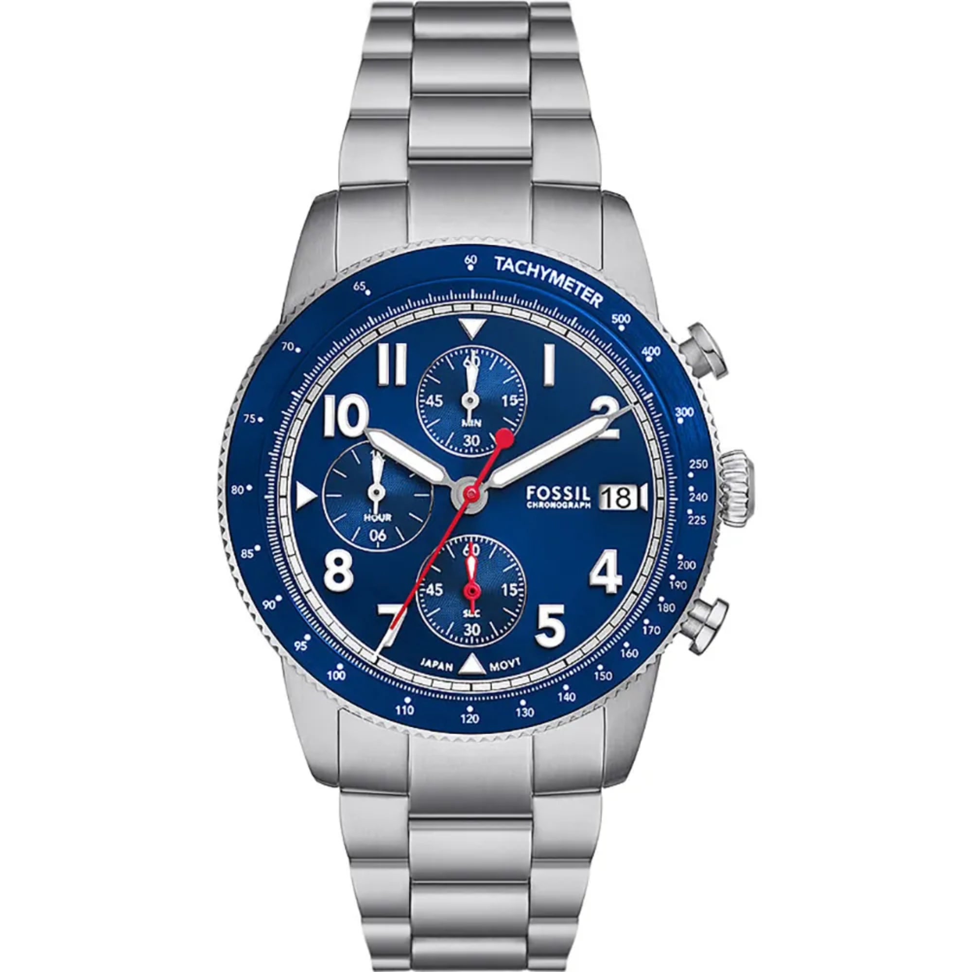 Fossil Sport Tourer Chronograph Stainless Steel Bracelet Blue Dial Men's Watch FS6047