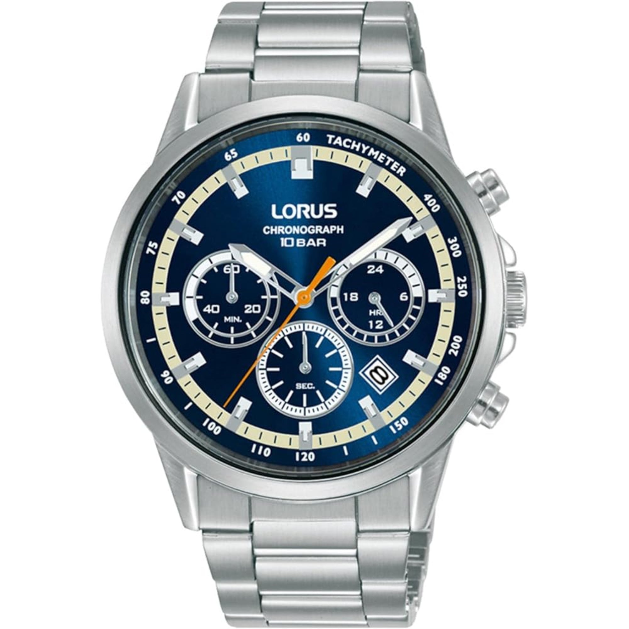 Lorus Sports Chronograph Quartz Blue Dial Stainless Steel Bracelet Men's Watch RT391JX9