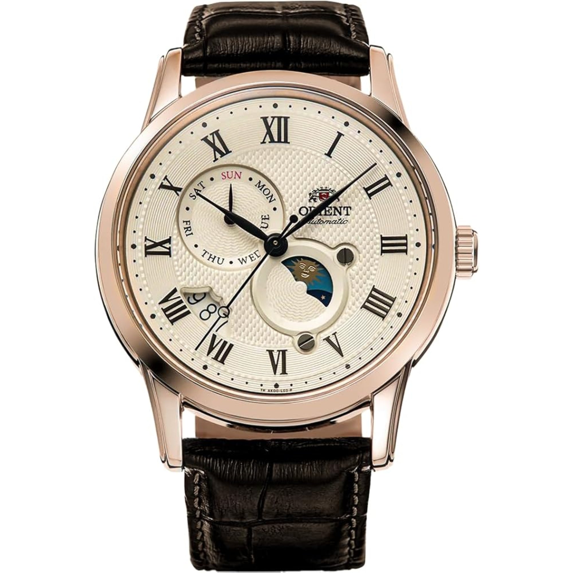 Orient Sun & Moon Ex-Display Champagne Dial Brown Leather Strap Men's Watch RA-AK0007S10B-EX