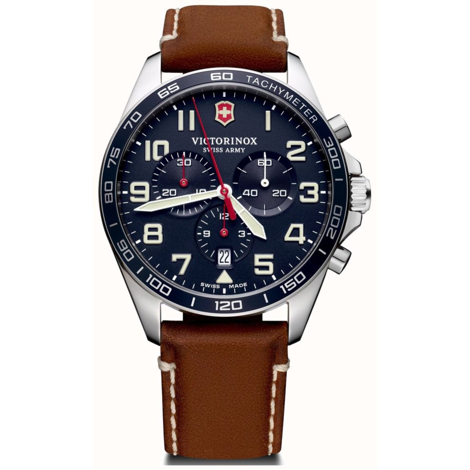 Victorinox Swiss Army Field Force Chronograph Blue Dial Brown Leather Strap Men's Watch 241854