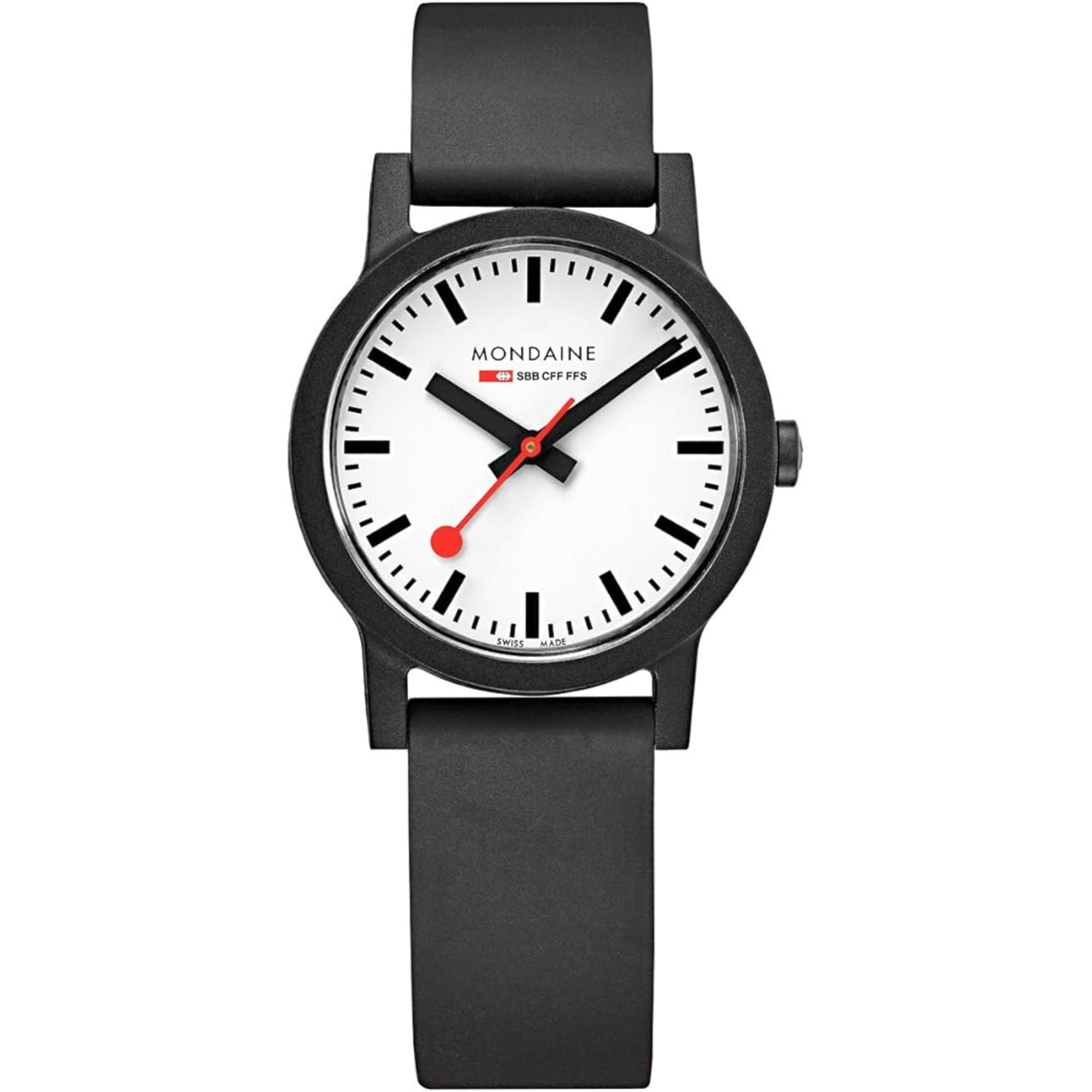 Mondaine Essence White Dial Black Rubber Strap Ladies Watch MS1.32110.RB