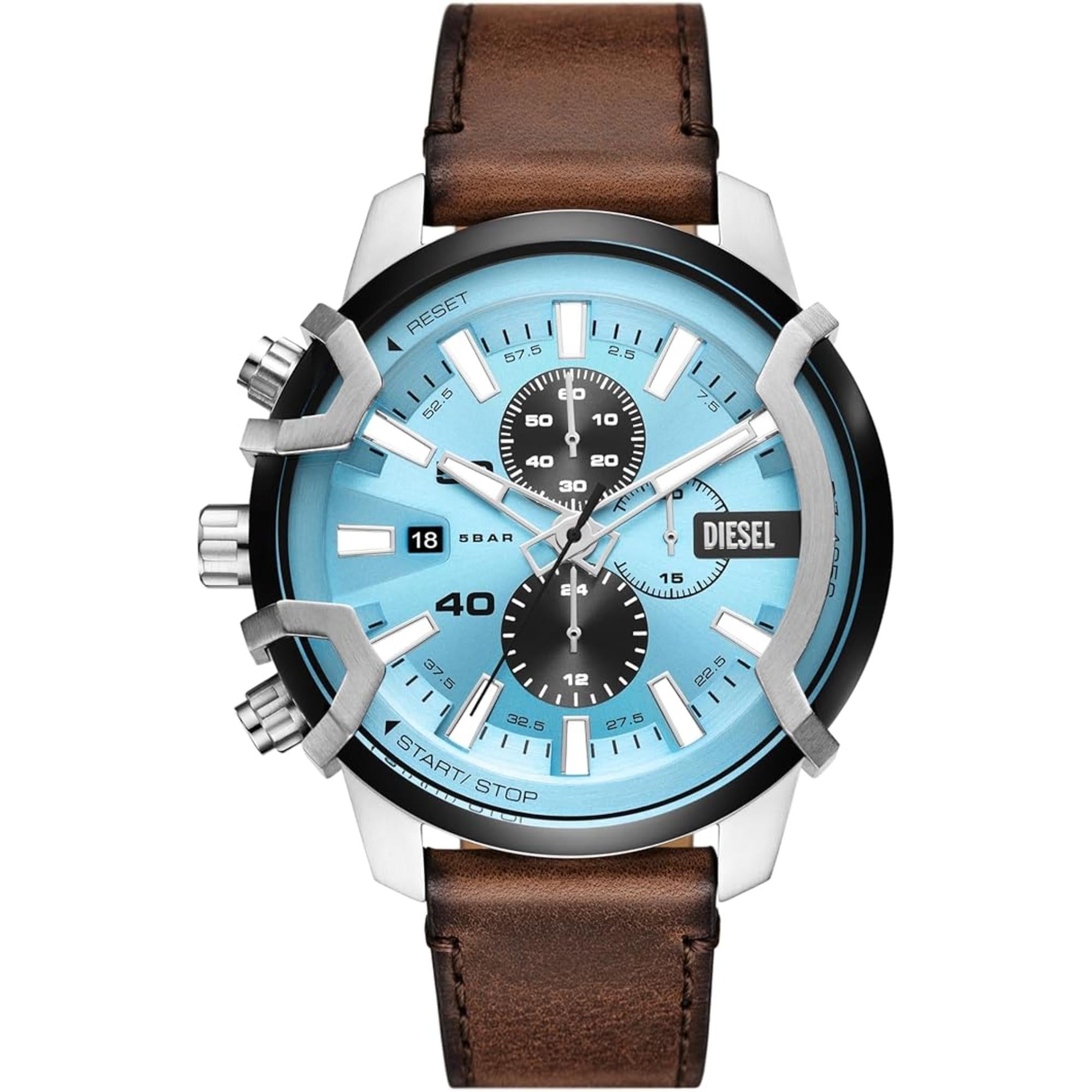 Diesel Griffed Chronograph Blue Dial Brown Leather Men's Watch DZ4656