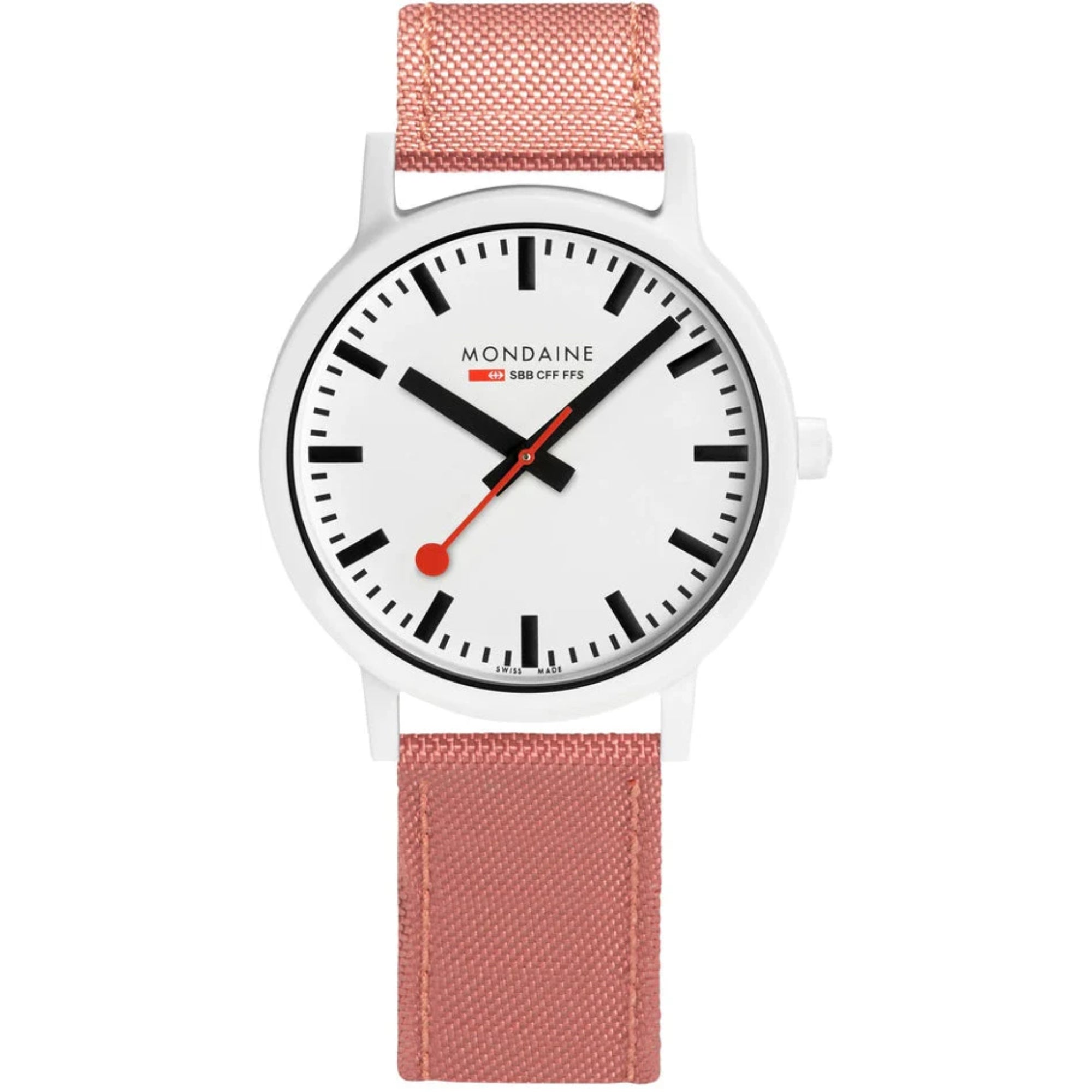 Mondaine Essence Sustainable Quartz White Dial Pink Textile Strap Unisex Watch MS1.41111.LP
