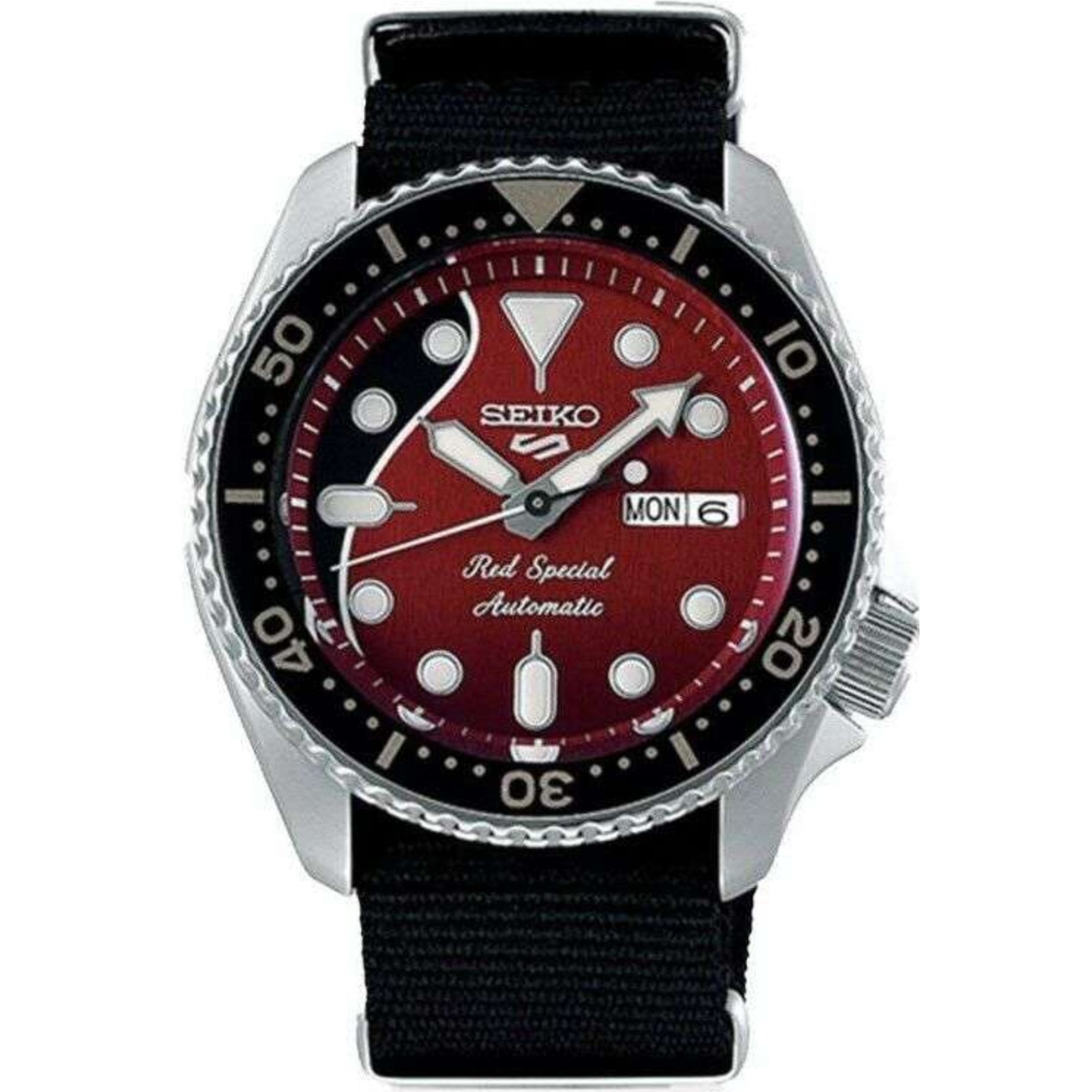 Seiko 5 Sports Brian May x Limited Edition "Red Special" Automatic Guitar Dial Black  Nylon Military Strap Men's Watch SRPE83K1