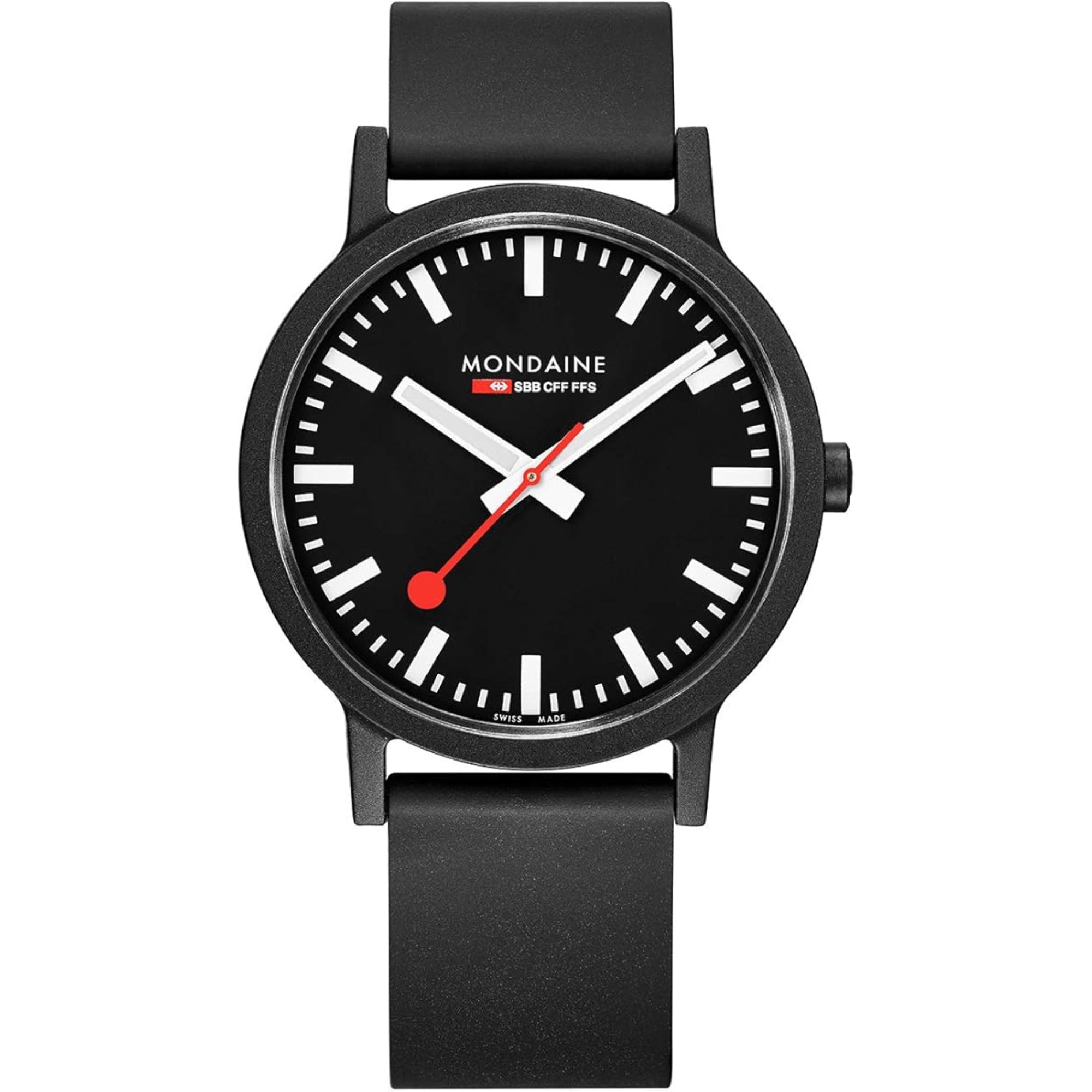 Mondaine Essence Black Rubber Strap Black Dial Men's Watch MS1.41120.RB
