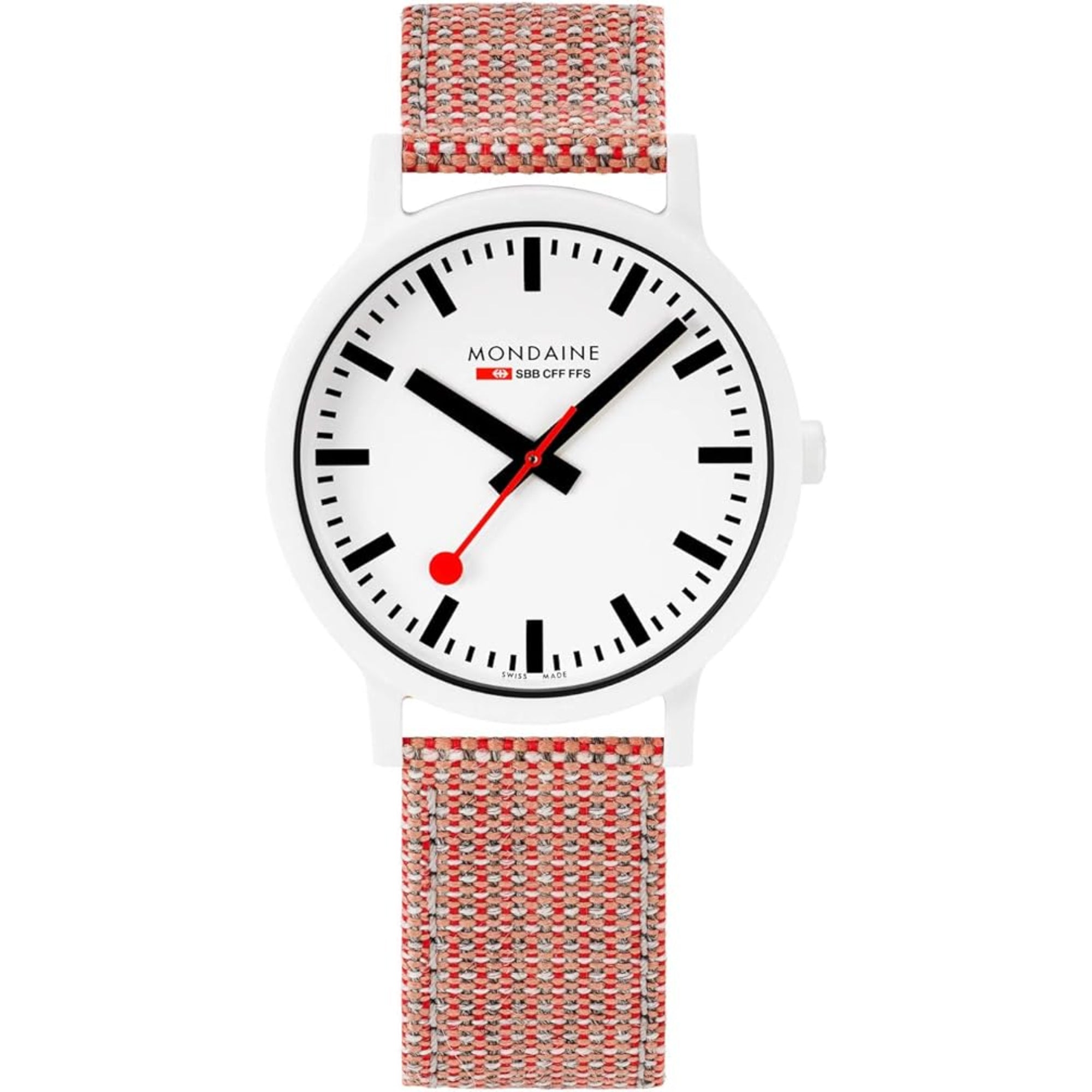 Mondaine Essence Quartz White Dial Red Textile Strap Unisex Watch MS1.41110.LP