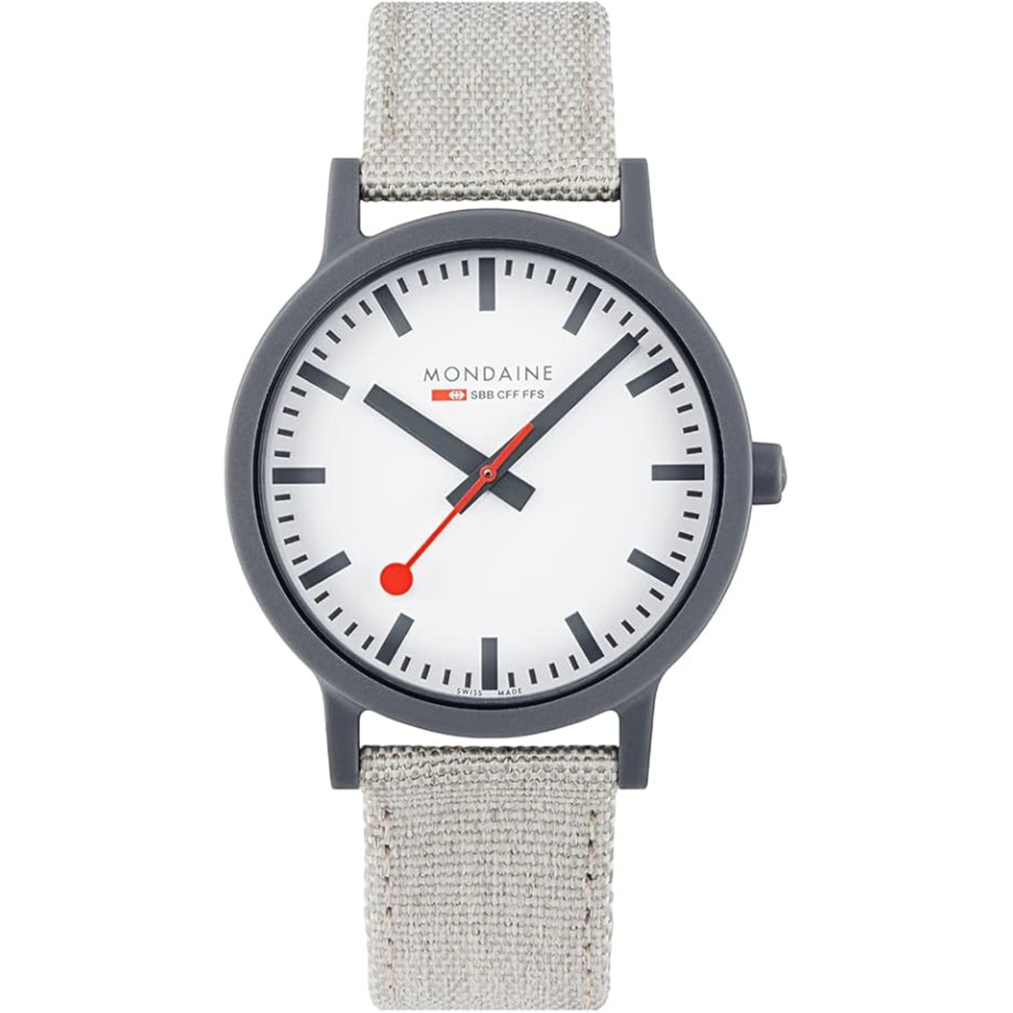 Mondaine Essence Quartz White Dial Grey Textile Strap Unisex Watch MS1.41111.LH
