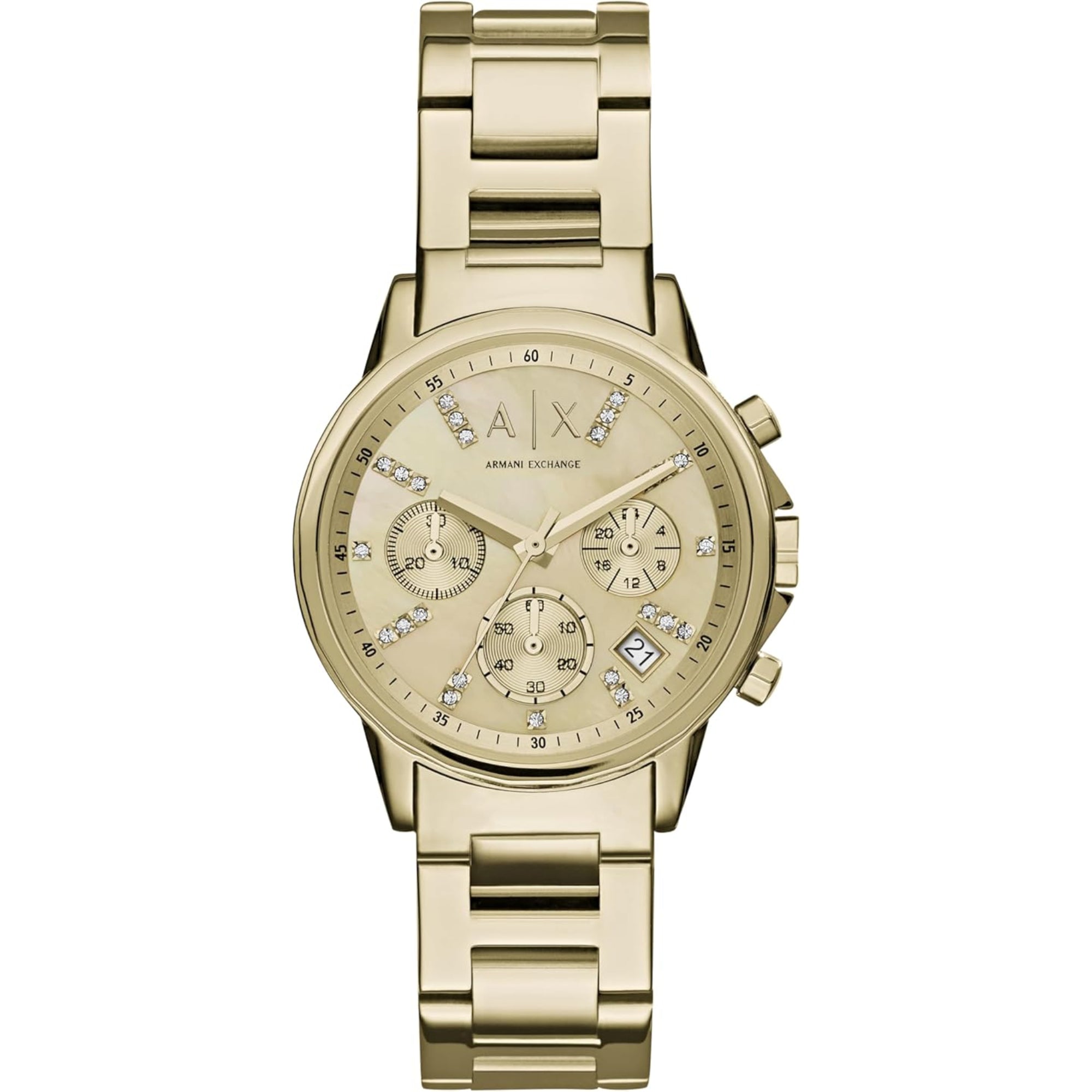 Armani Exchange Banks Chronograph Quartz Gold-Tone Stainless Steel Gold Dial Women's Watch AX4327