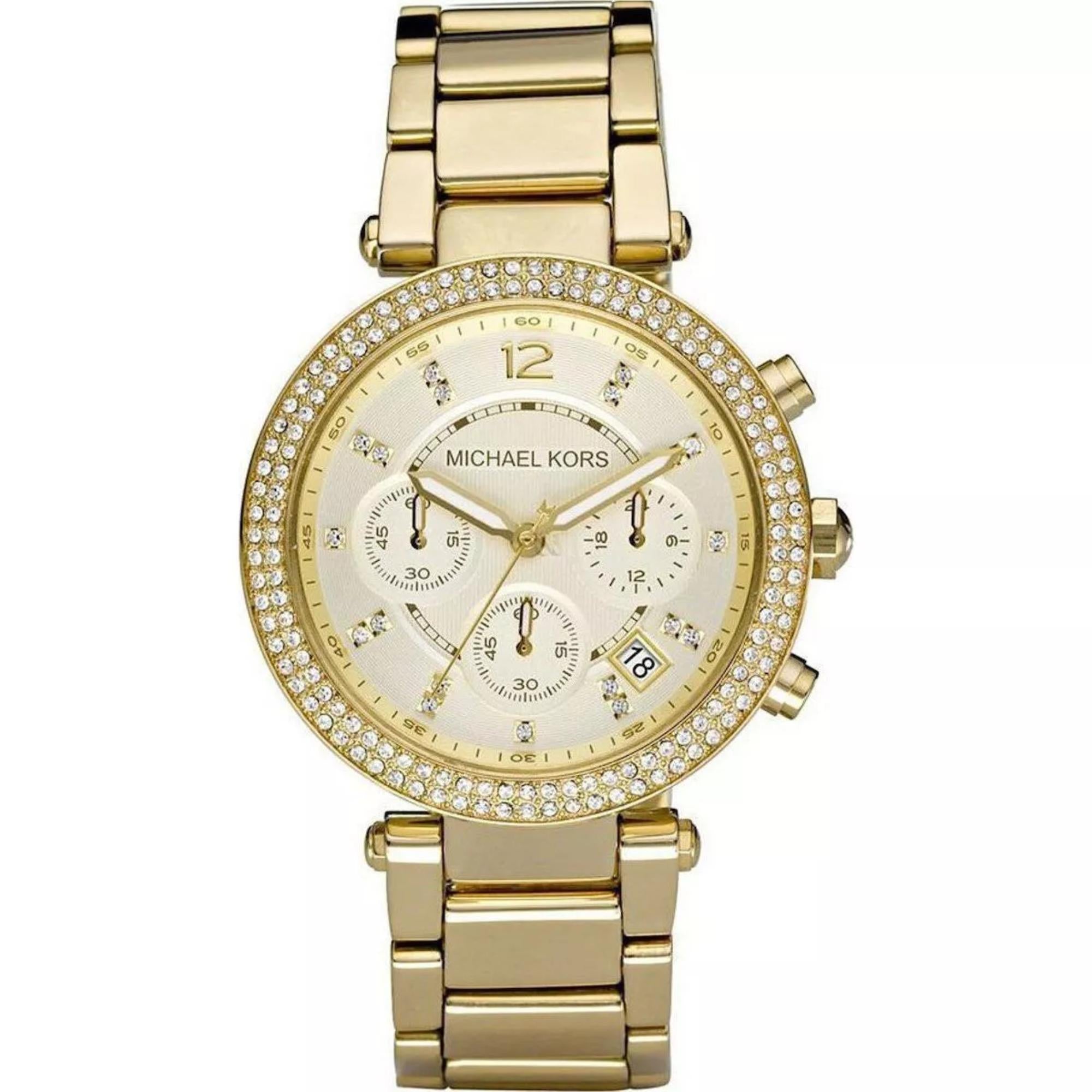 Michael Kors Parker Chronograph with Gold-Tone Stainless Steel Bracelet Gold Dial Women's Watch MK5354