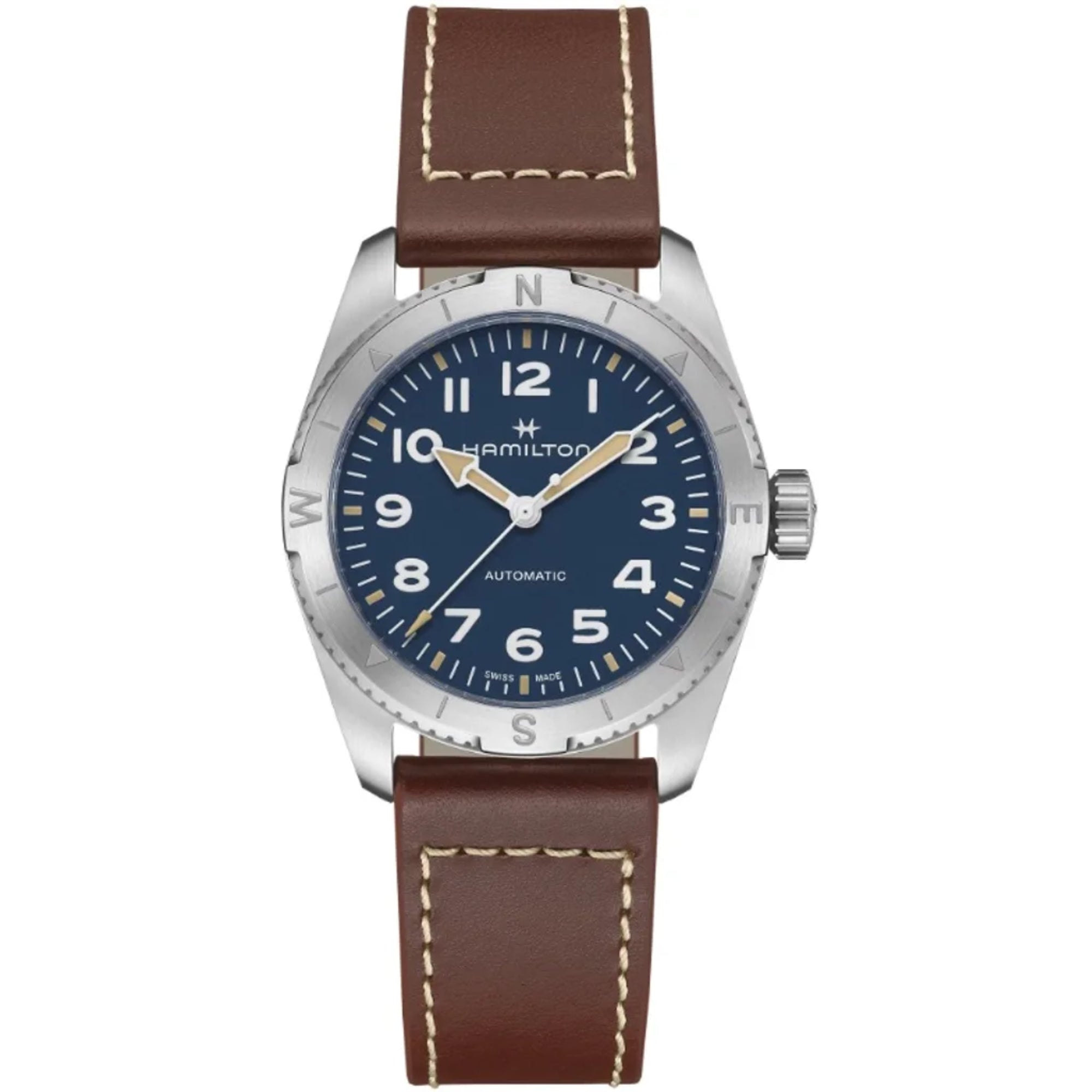 Hamilton Khaki Field Expedition Auto Blue Dial Brown Leather Strap Men's Watch H70225540