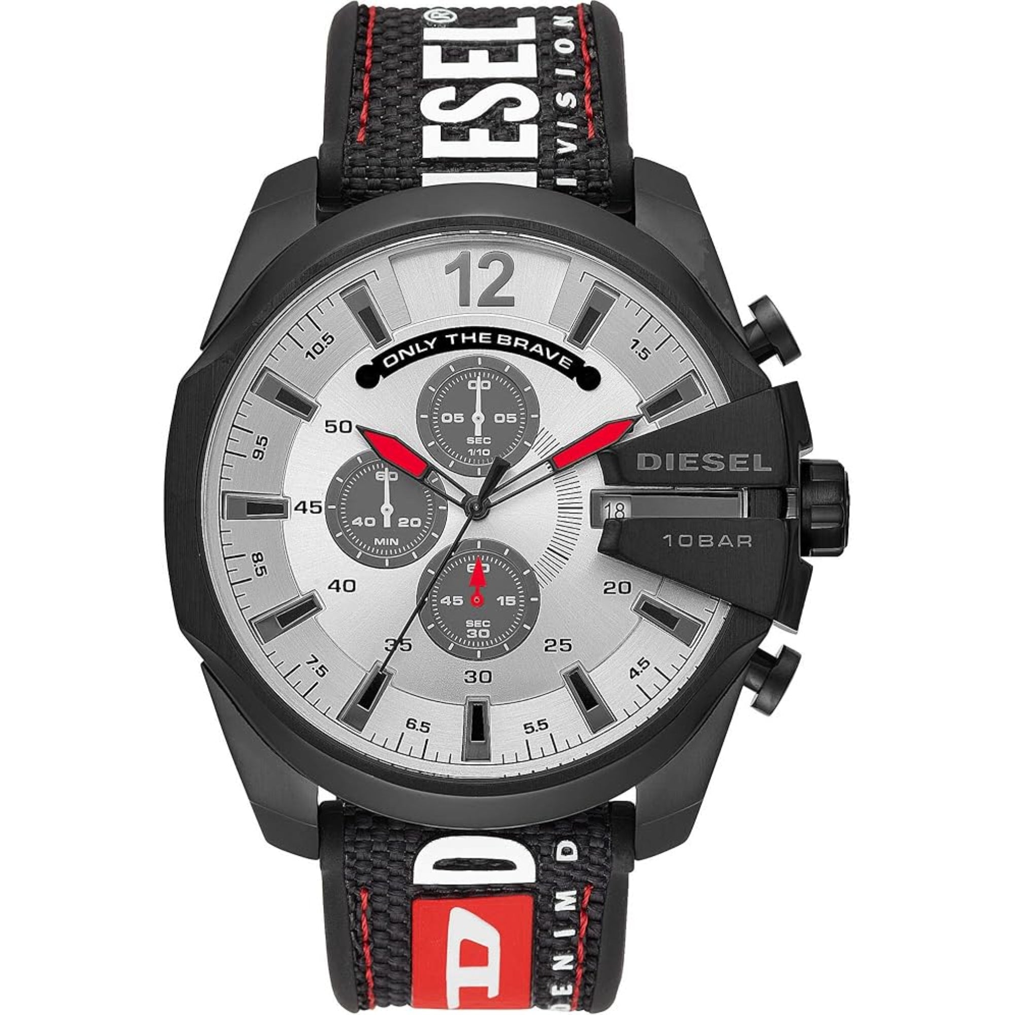 Diesel Mega Chief Chronograph Black Nylon Strap Silver Dial Men's Watch DZ4512