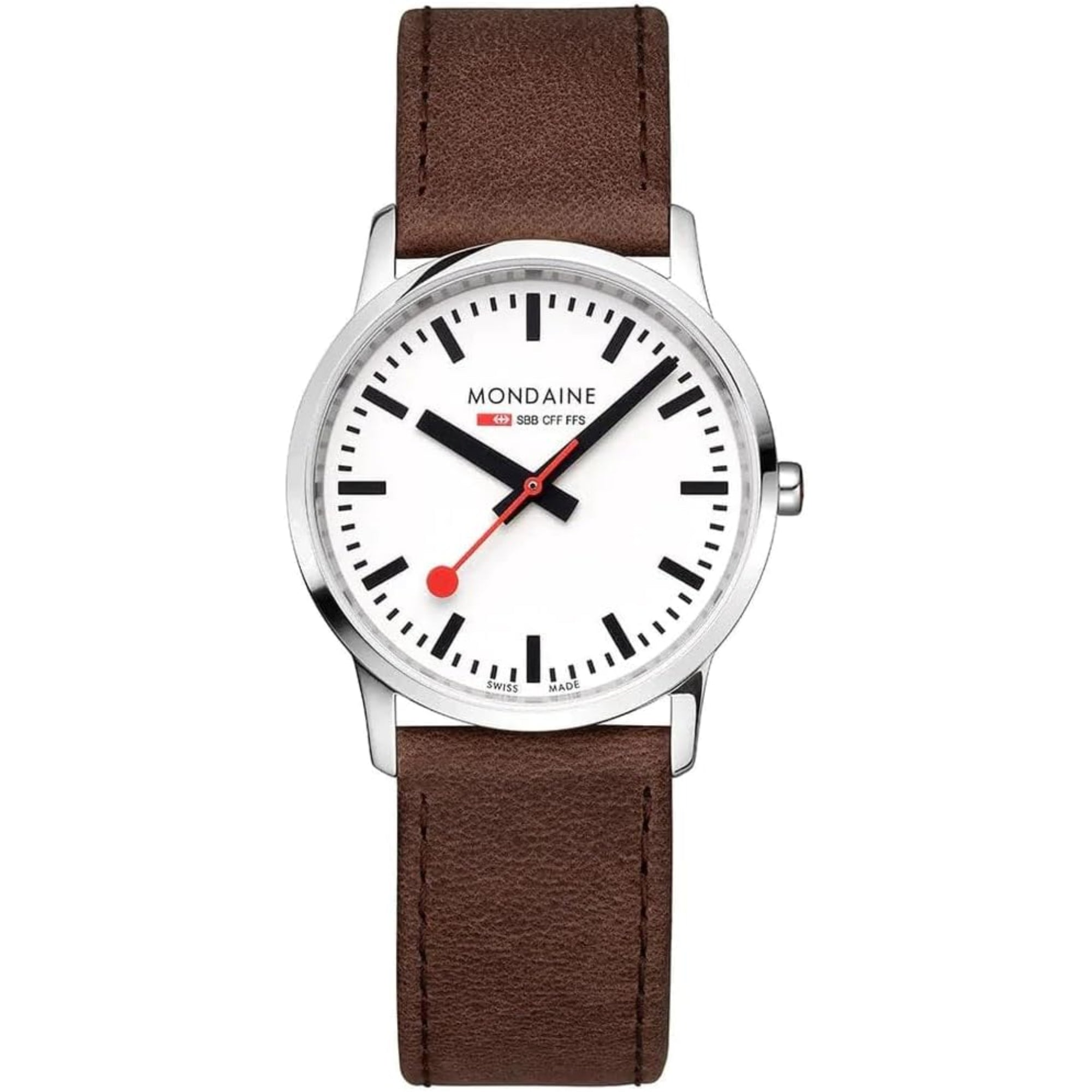 Mondaine Simply Elegant Quartz White Dial Brown Leather Strap Unisex Watch A400.30351.12SBG