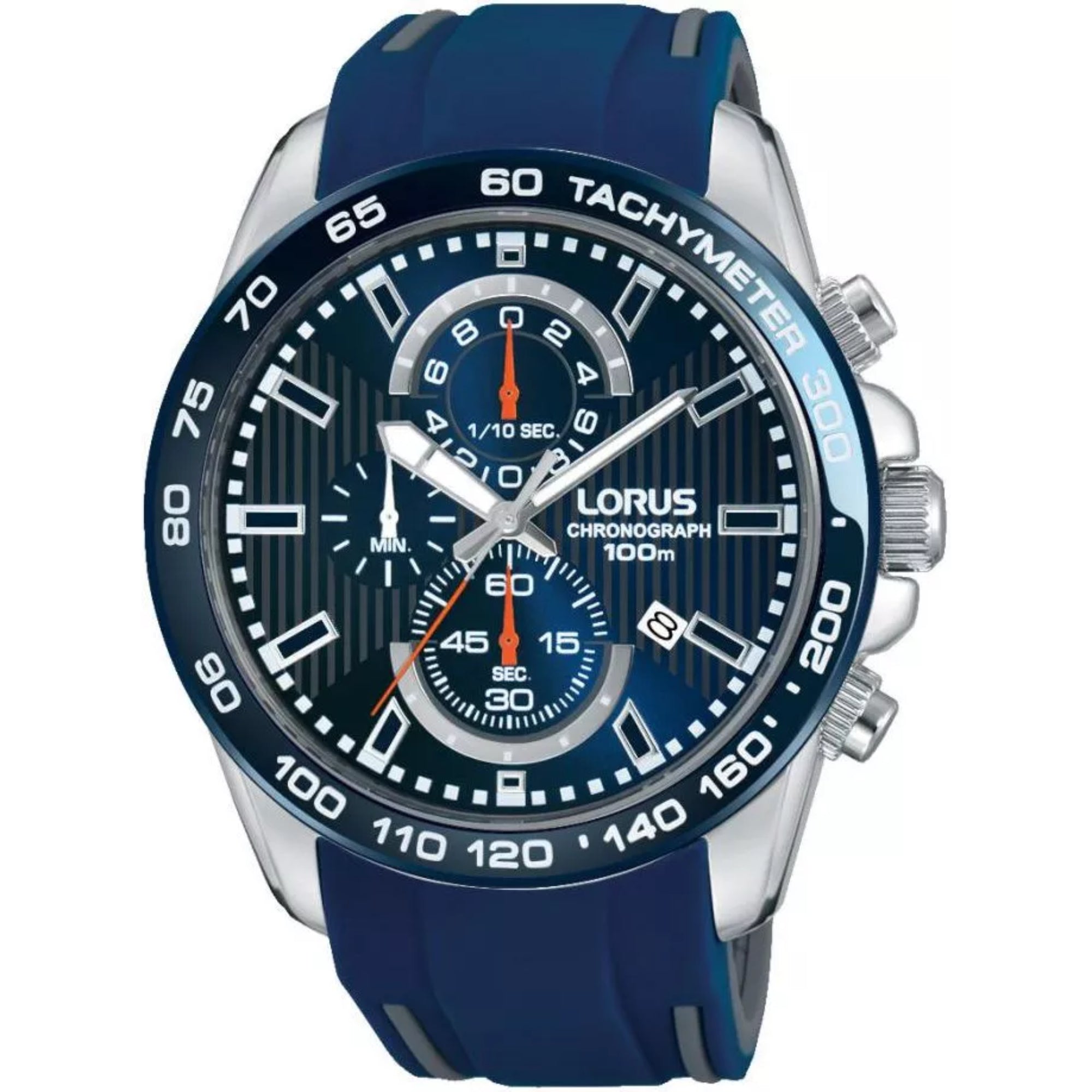 Lorus Sports Blue Rubber Dark Blue Sunray Dial Men's Watch Chronograph RM389CX9