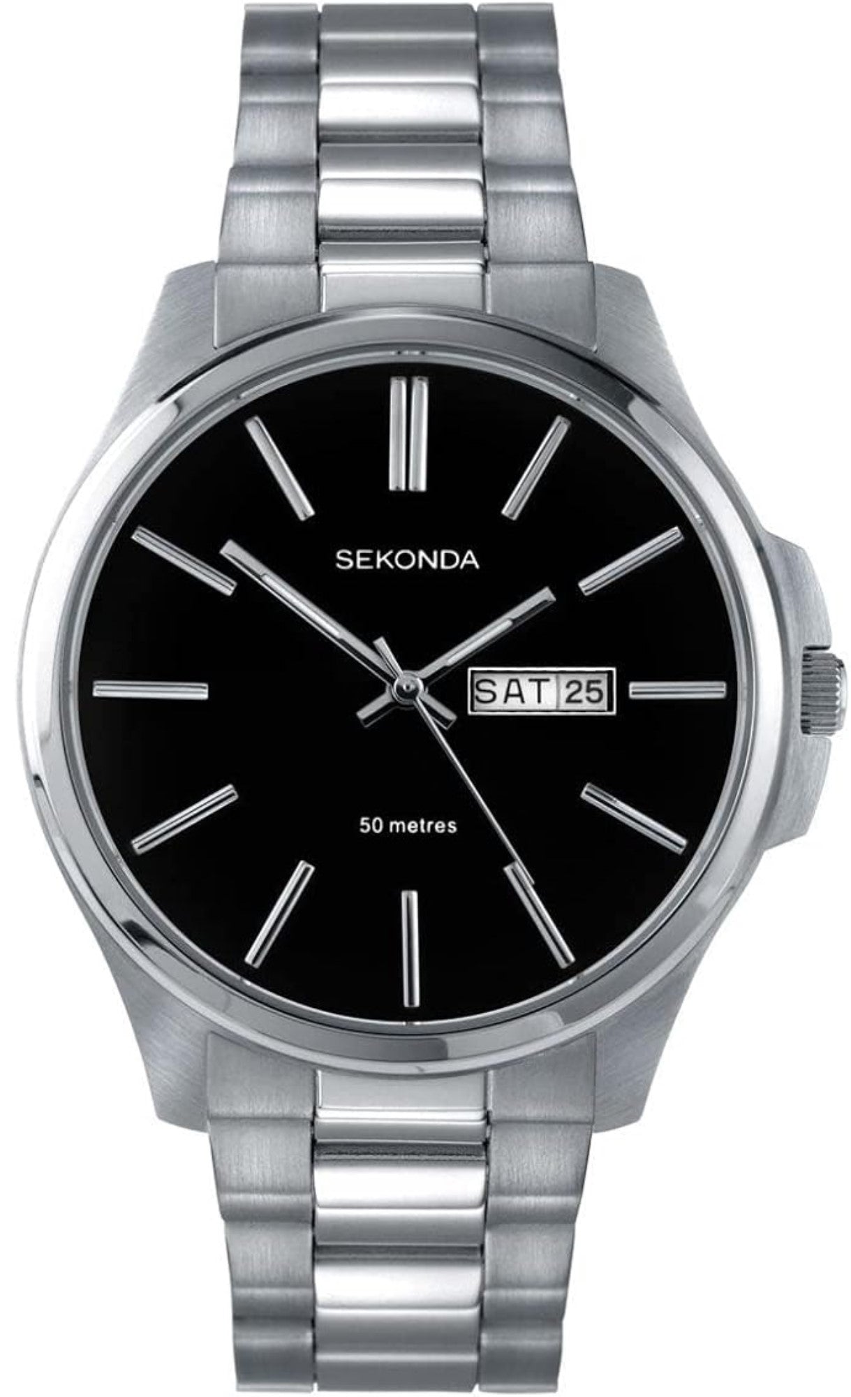 Sekonda Classic Quartz Black Dial Stainless Steel Bracelet Men's Watch 3381