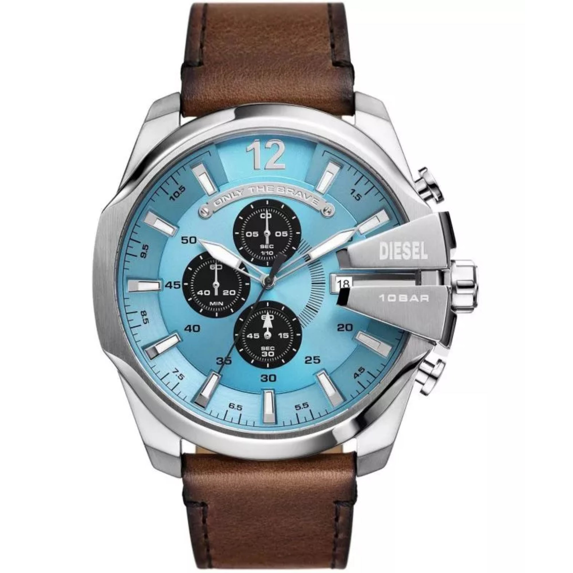 Diesel Mega Chief Chronograph Brown Leather Blue Dial Men's Watch DZ4657