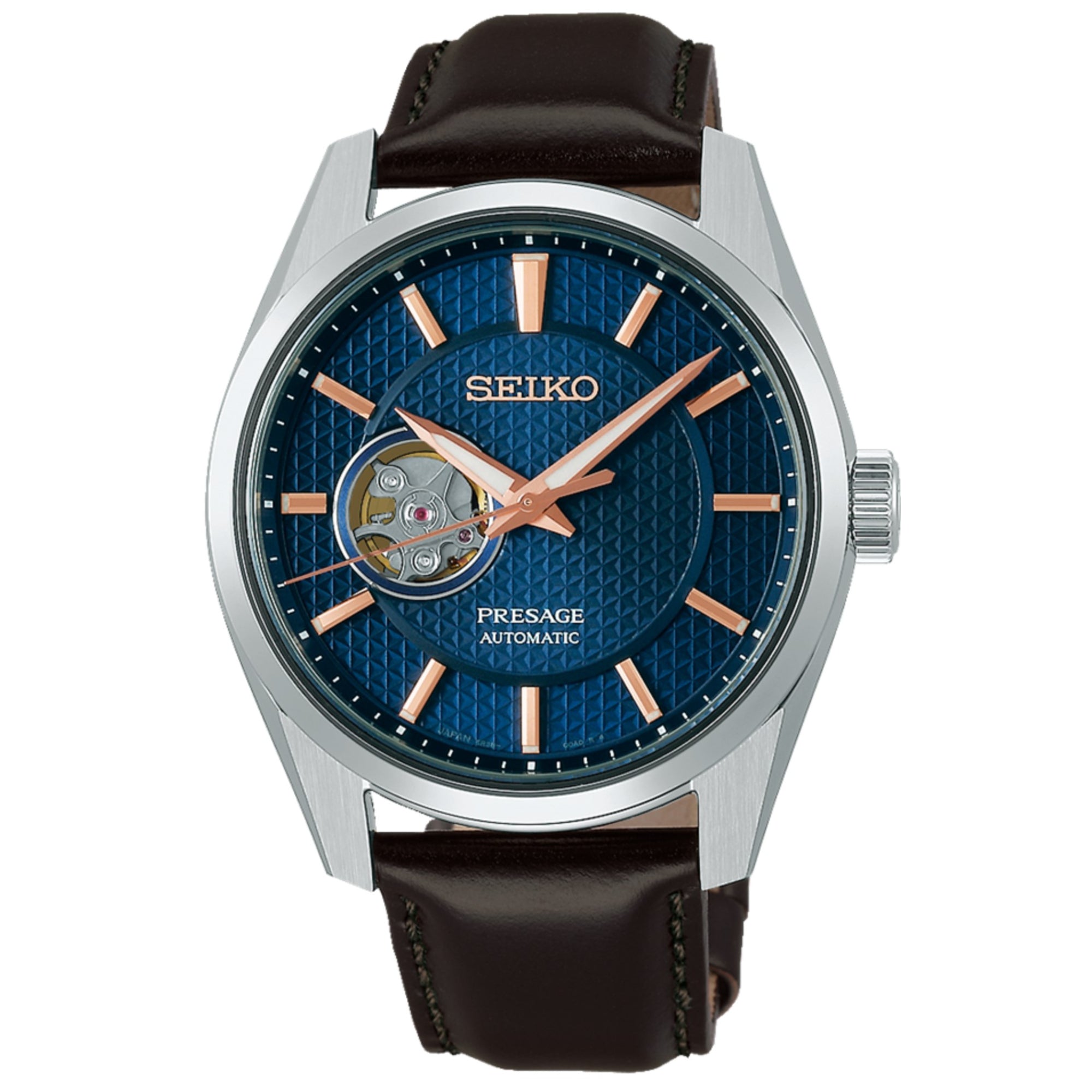 Seiko Presage Sharp Edged ‘Midnight’ Automatic Brown Dial Black Leather Strap Men’s Watch SPB311J1