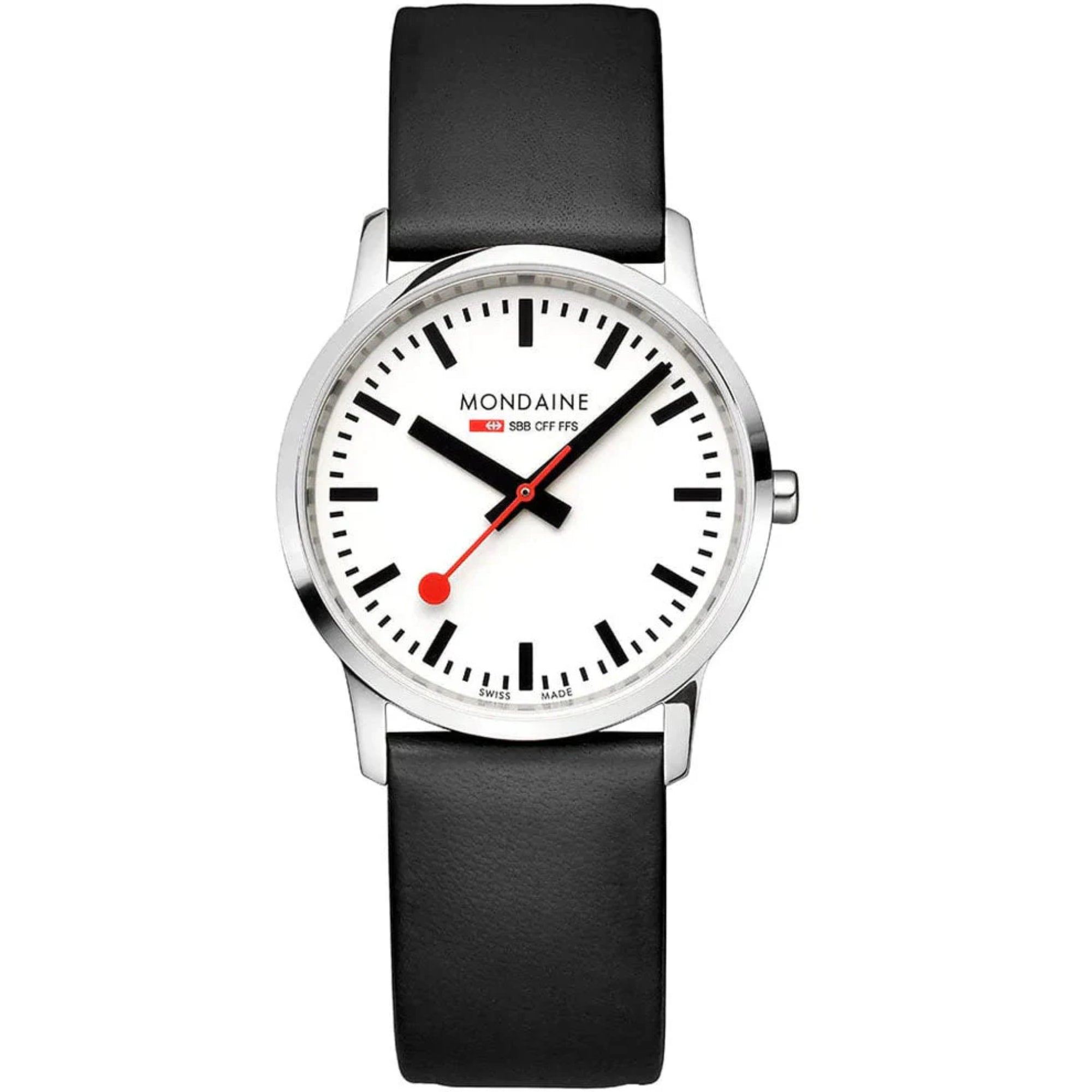 Mondaine Simply Elegant Quartz White Dial Black Leather Strap Unisex Watch A400.30351.12SBB