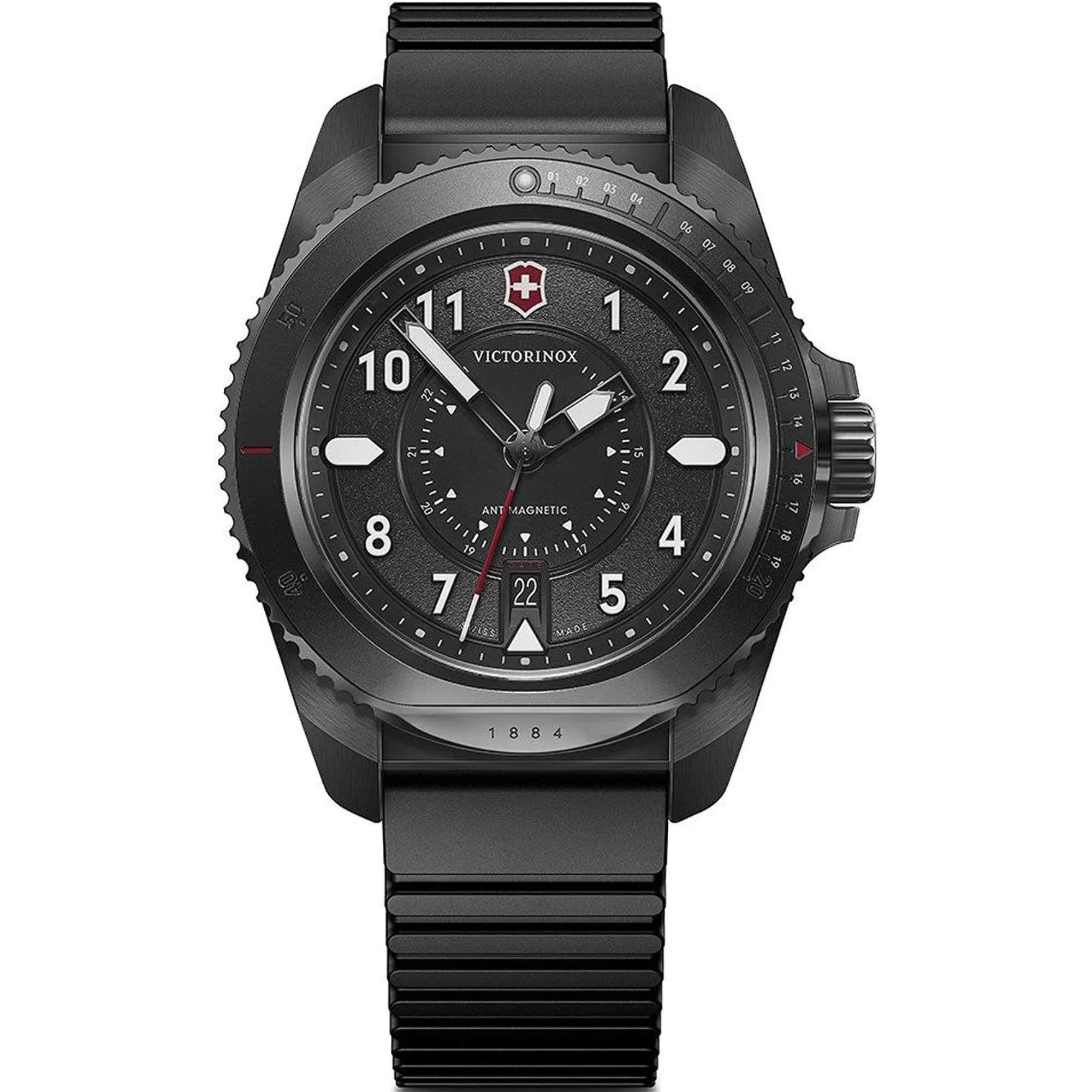 Victorinox Journey 1884 43mm Quartz Black Dial Rubber Watch 241982