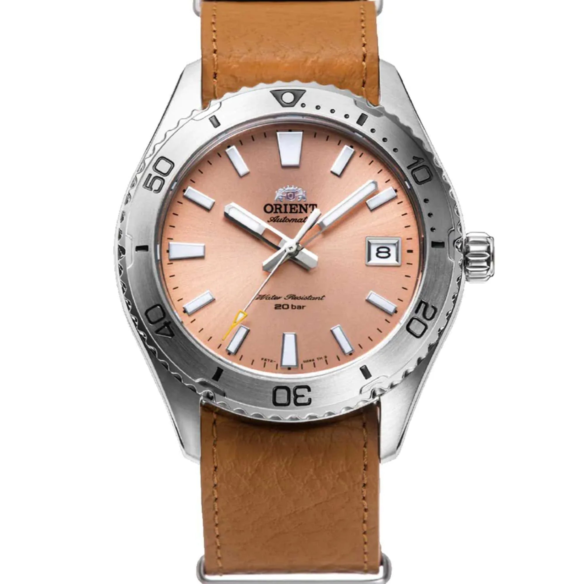 Orient Mako Automatic Orange Dial Leather Strap Men's Watch RA-AC0Q05P10B