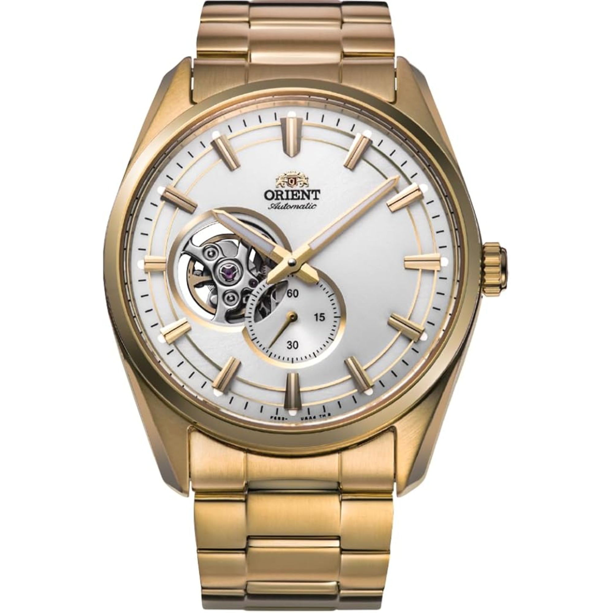 Orient Semi Skeleton Contemporary White Dial Stainless Steel Bracelet Men’s Watch RA-AR0007S10B