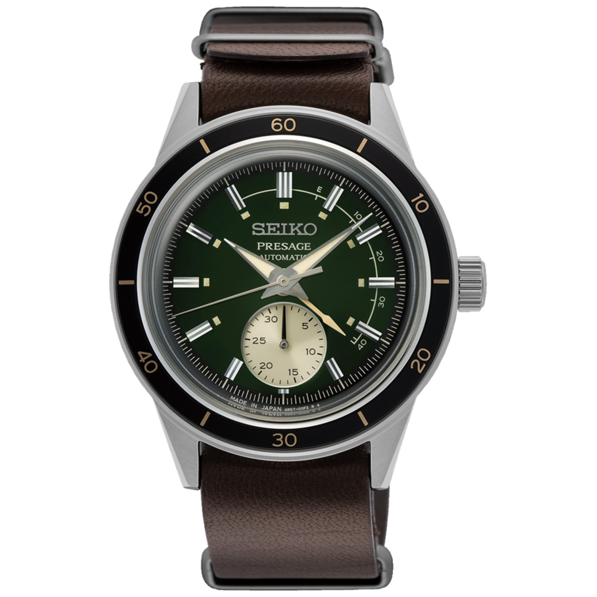 Seiko Presage Style 60s Automatic Green Dial Brown Leather Strap Men's Watch SSA451J1