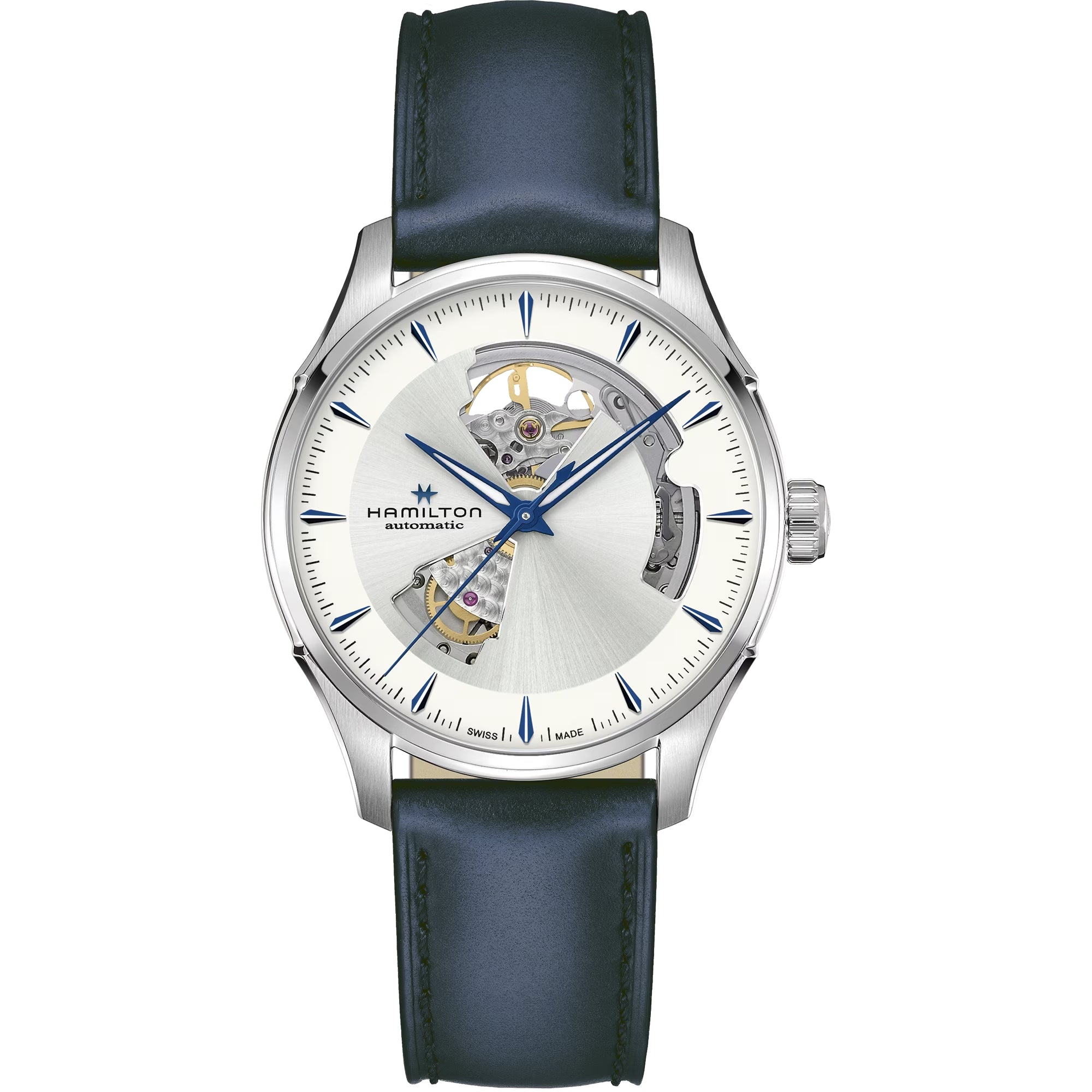 Hamilton Jazzmaster Open Heart Automatic Silver Dial Blue Leather Strap Men's Watch H32675650