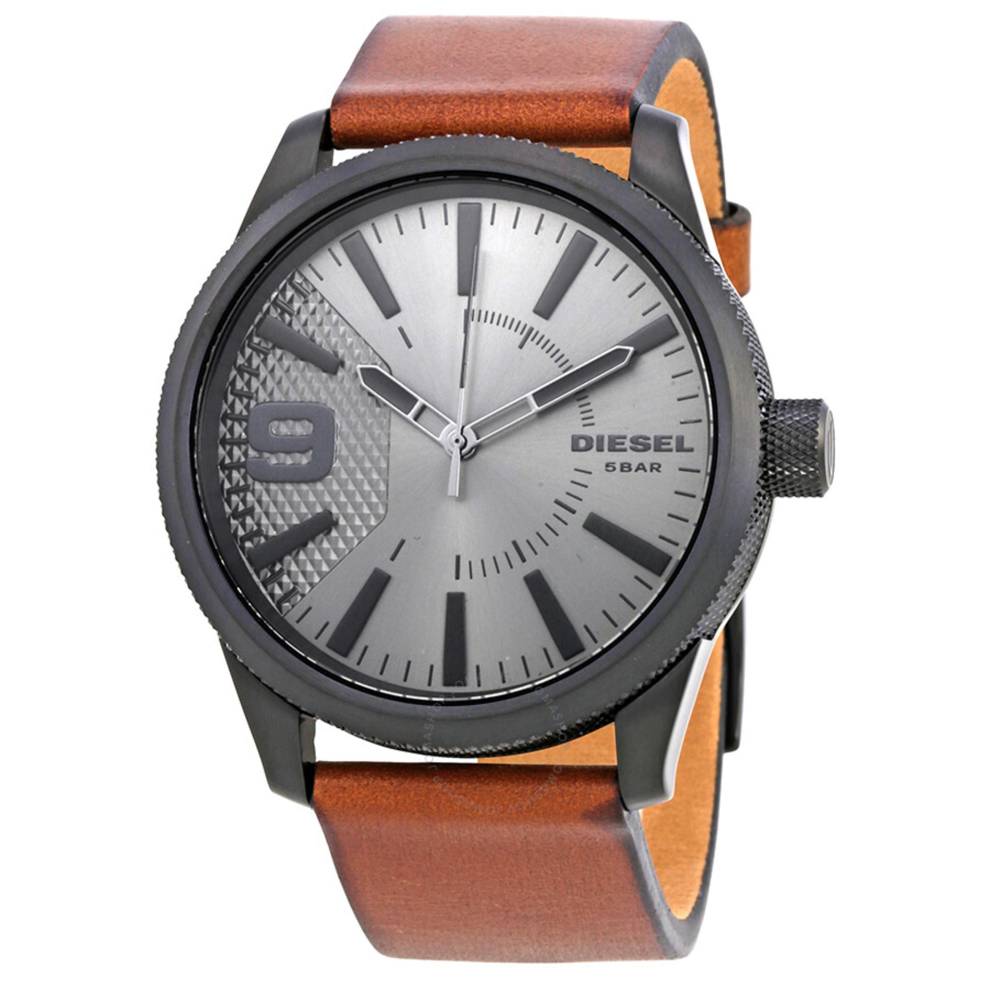 Diesel Rasp Brown Leather Strap Grey Dial Men's Watch DZ1764